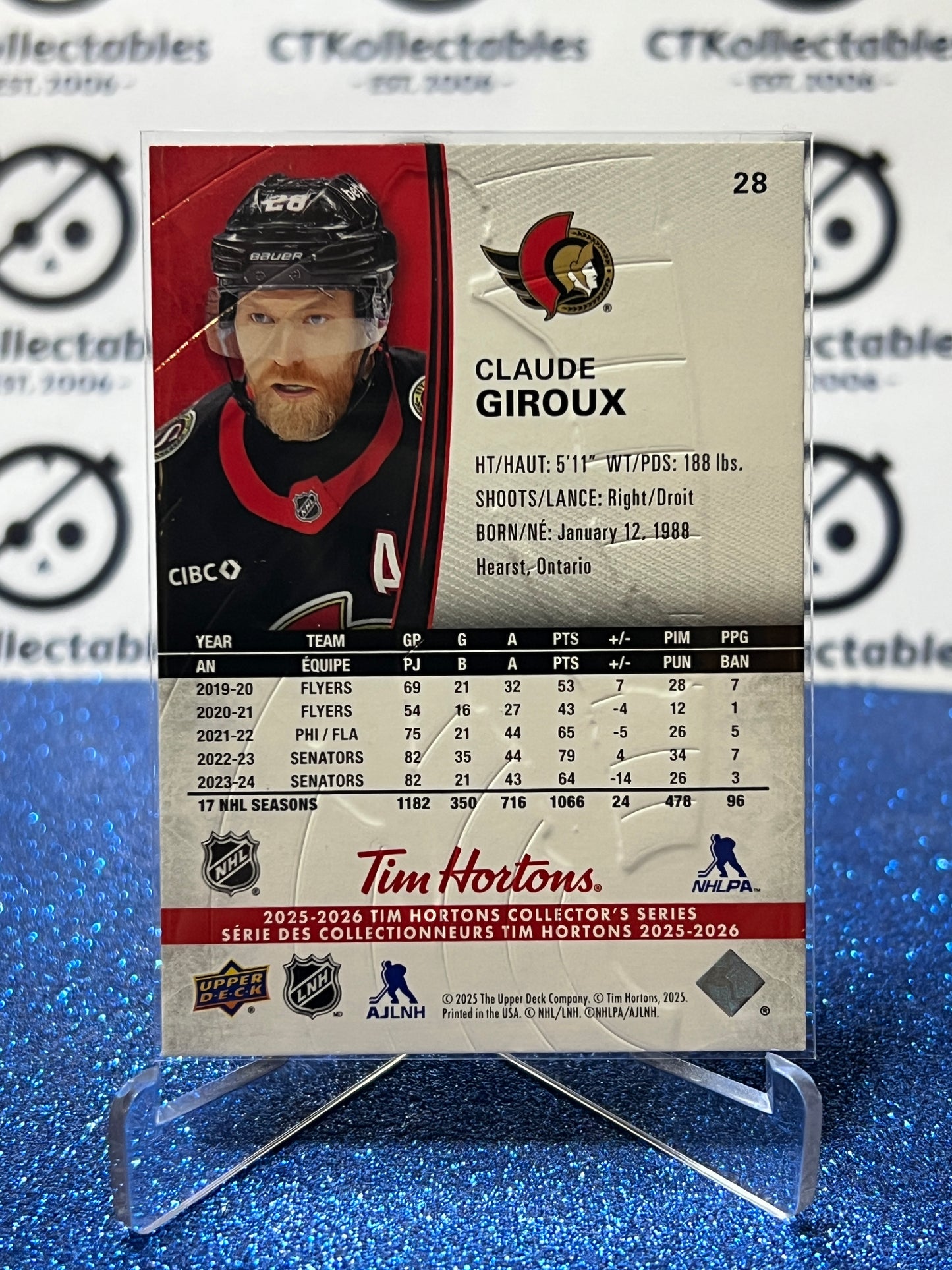 2025-26 UPPER DECK CLAUDE GIROUX # 28 TIM HORTONS OTTAWA SENATORS HOCKEY CARD