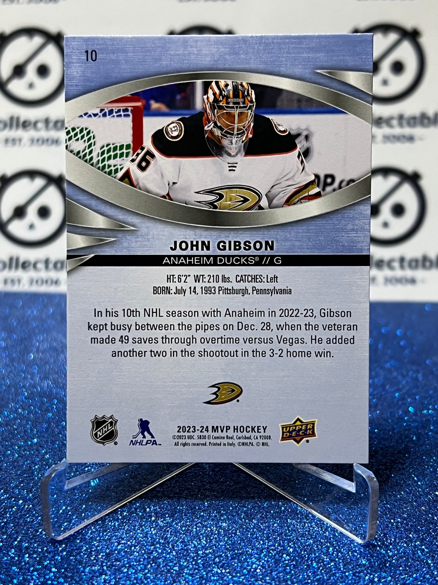 2023-24 UPPER DECK MVP JOHN GIBSON # 10 ANAHEIM DUCKS NHL HOCKEY CARD