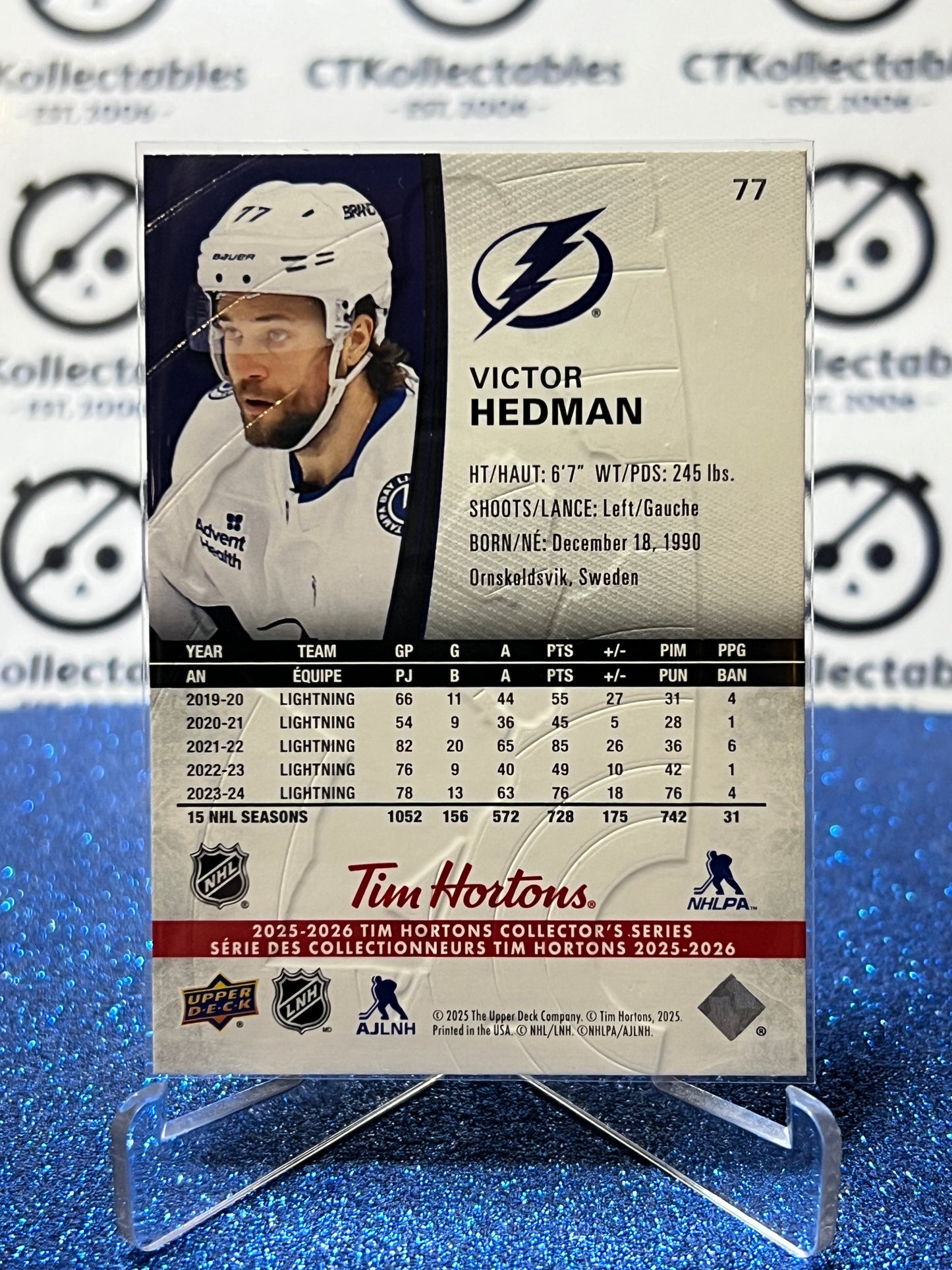 2025-26 UPPER DECK VICTOR HEDMAN # 77 TIM HORTONS TAMPA BAY LIGHTNING HOCKEY CARD