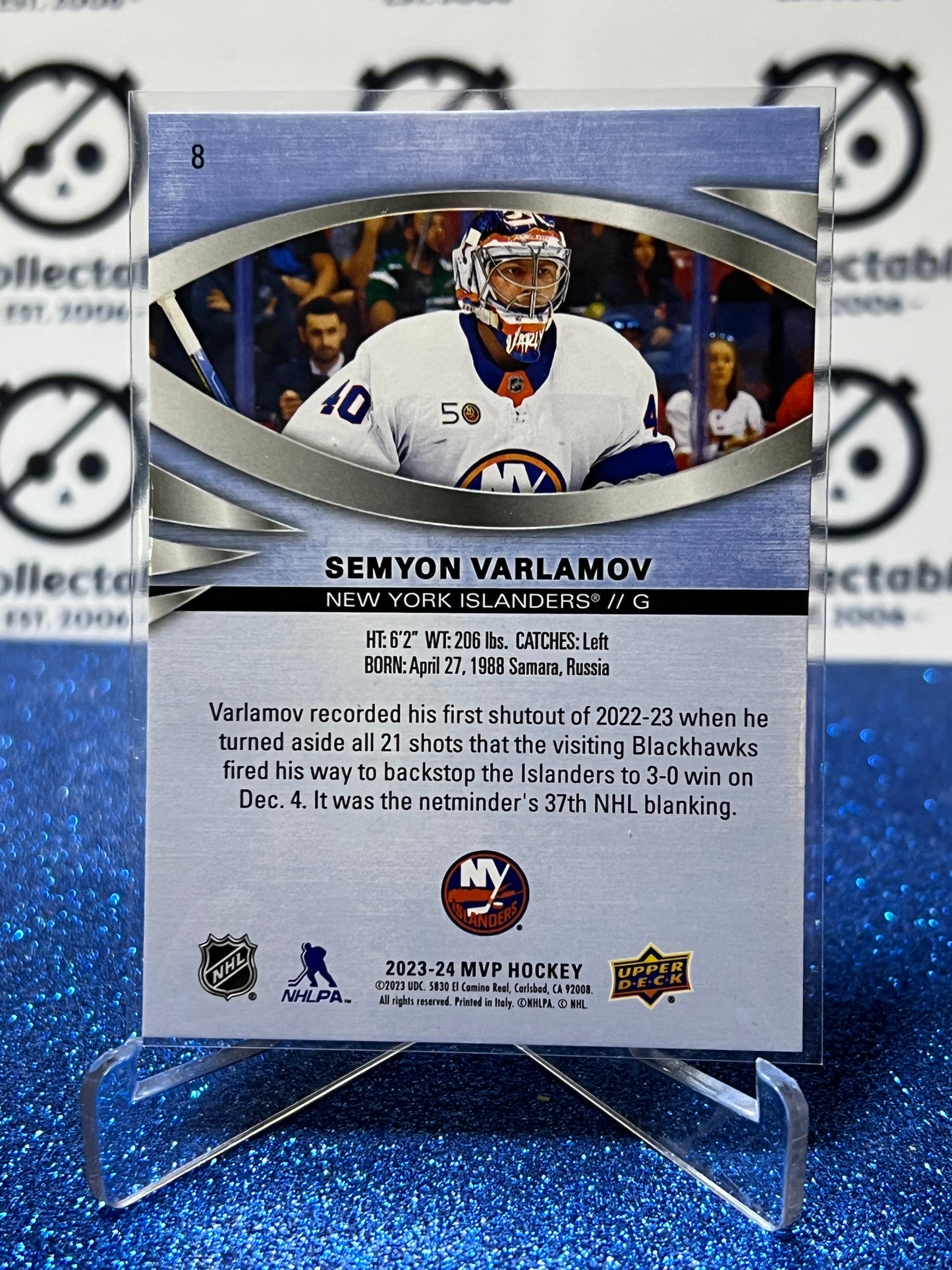 2023-24UPPER DECK MVP SEMYON VARLAMOV # 8 NEW YORK ISLANDERS HOCKEY CARD