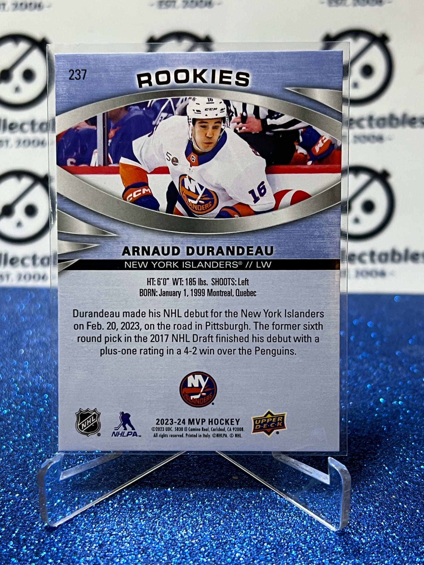 2023-24 UPPER DECK MVP ARNAUD DURANDEAU # 237 ROOKIE NEW YORK ISLANDERS HOCKEY CARD