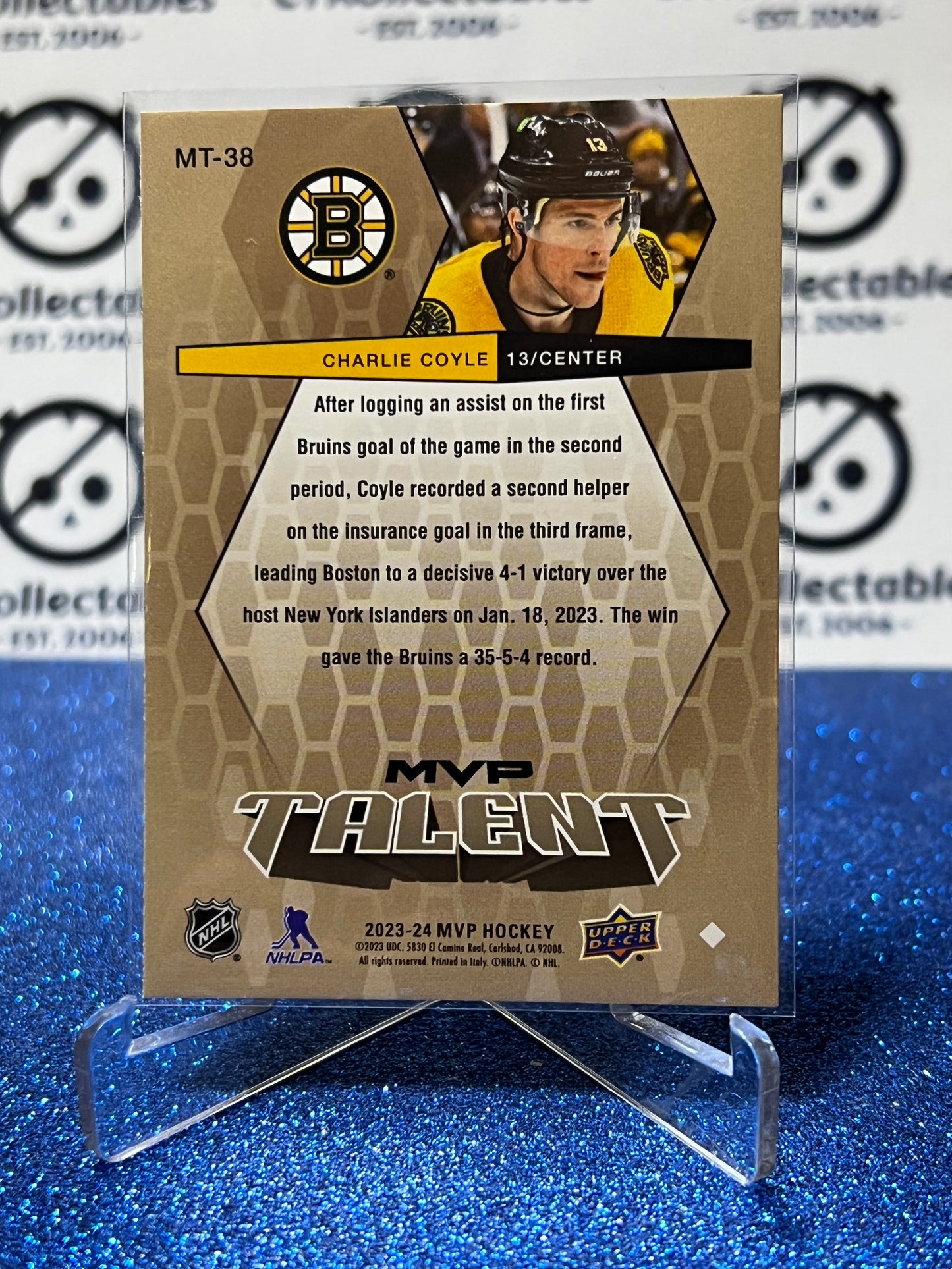 2023-24 UPPER DECK MVP TALENT CHARLIE COYLE # MT-38 RED BOSTON BRUINS HOCKEY CARD