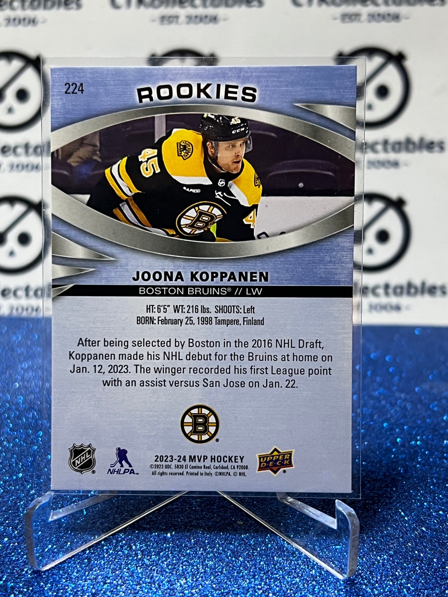 2023-24 UPPER DECK MVP JOONA KOPPANEN # 224 ROOKIE BOSTON BRUINS HOCKEY CARD