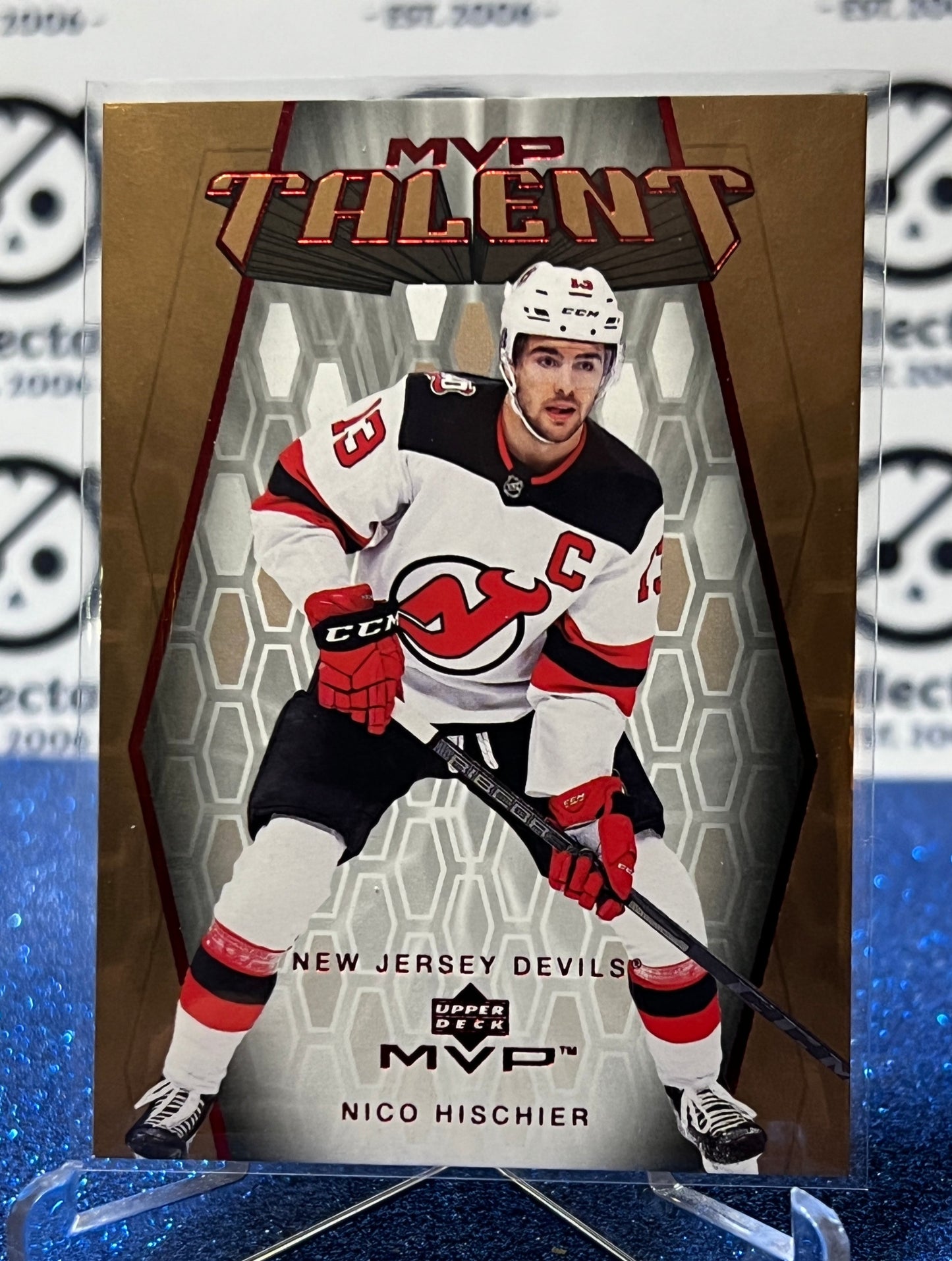 2023-24 UPPER DECK MVP TALENT NICO HISCHIER # MT-46 RED  NEW JERSEY DEVILS  NHL HOCKEY TRADING CARD