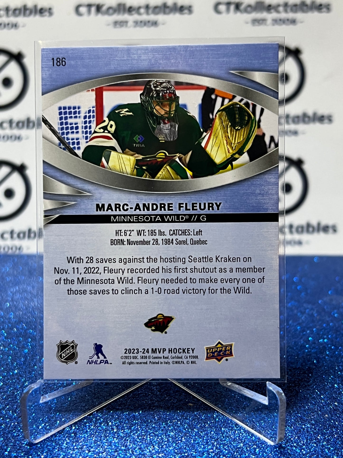 2023-24 UPPER DECK MVP MARC-ANDRE FLEURY # 186 MINNESOTA WILD  NHL HOCKEY CARD