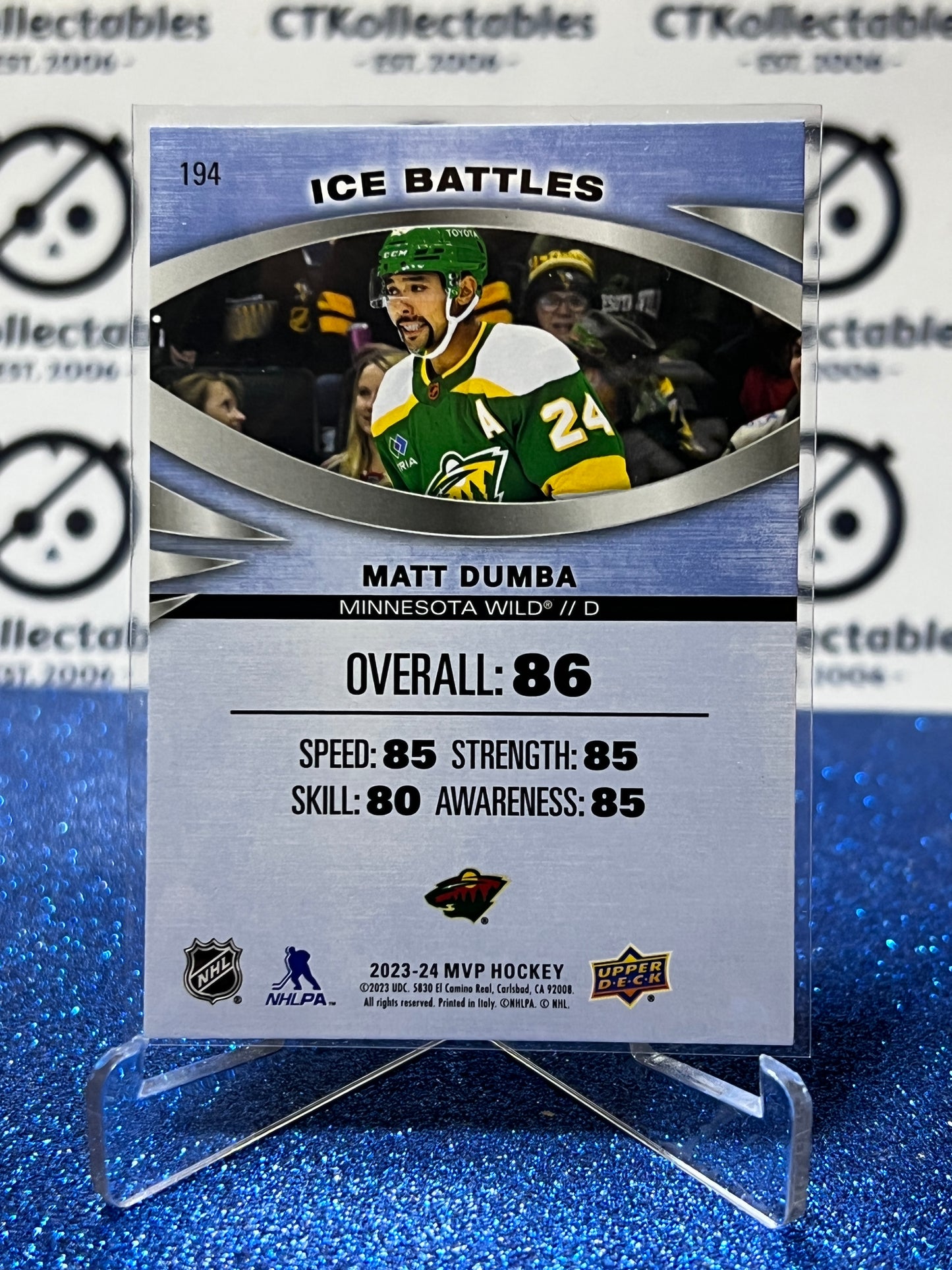 2023-24 UPPER DECK MVP  MATT DUMBA # 194 ICE BATTLES MINNESOTA WILD  NHL HOCKEY CARD