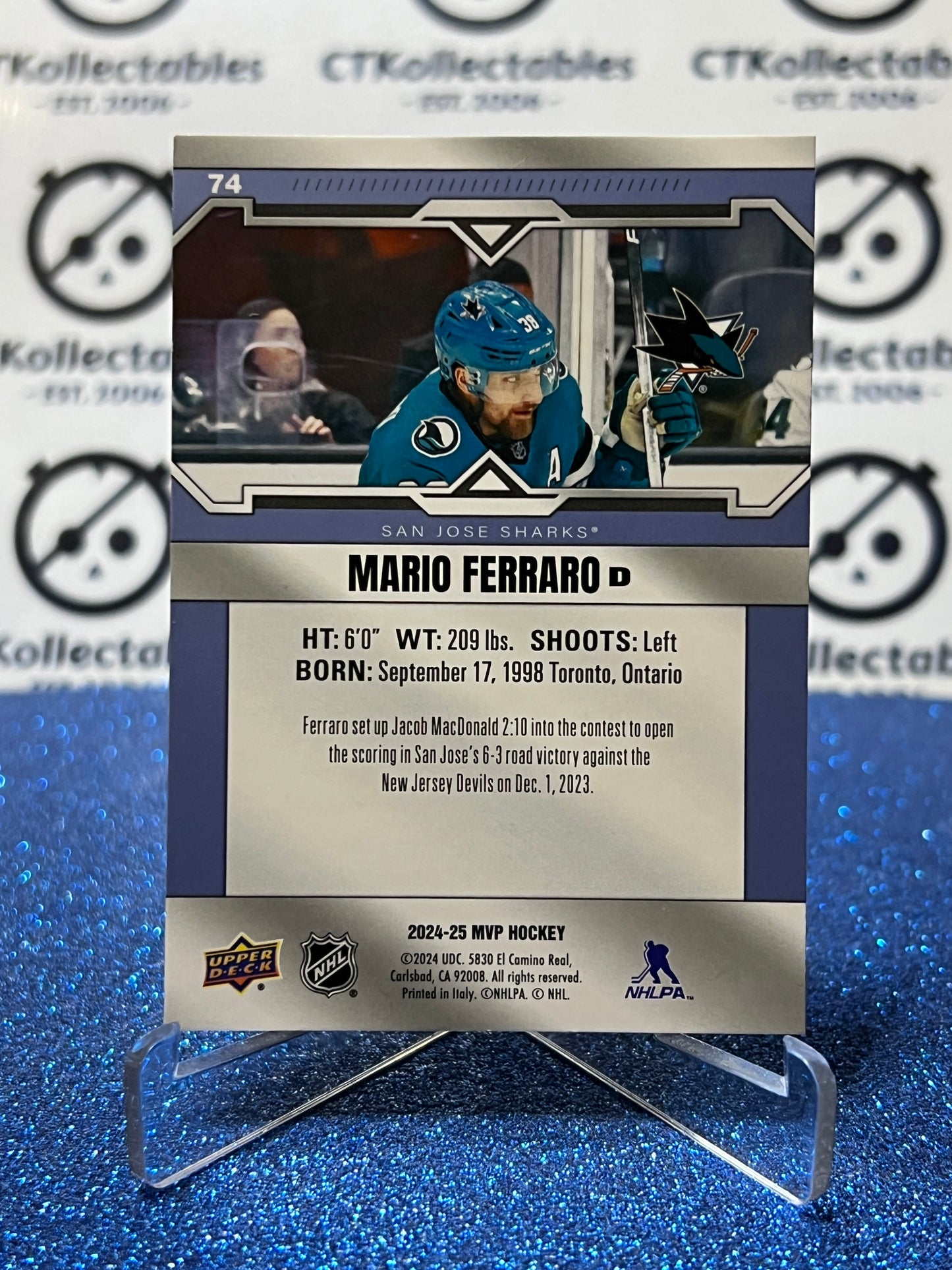 2024-25 UPPER DECK MVP MARIO FERRARO # 74 SAN JOSE SHARKS HOCKEY CARD