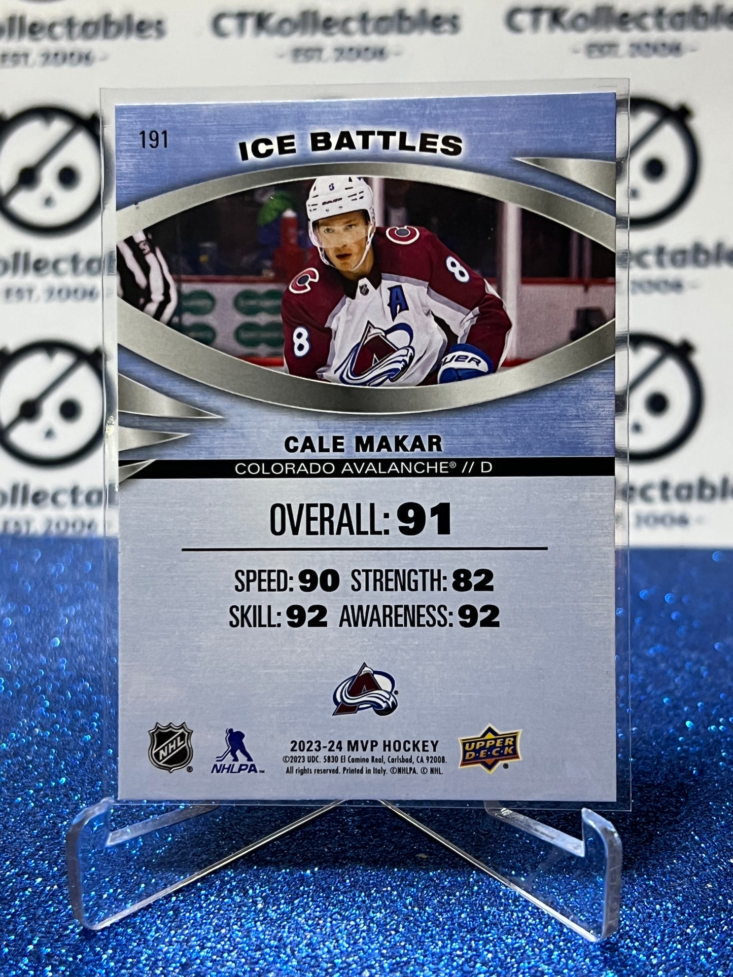 2023-24 UPPER DECK MVP CALE MAKAR  # 191 ICE BATTLES COLORADO AVALANCHE HOCKEY CARD