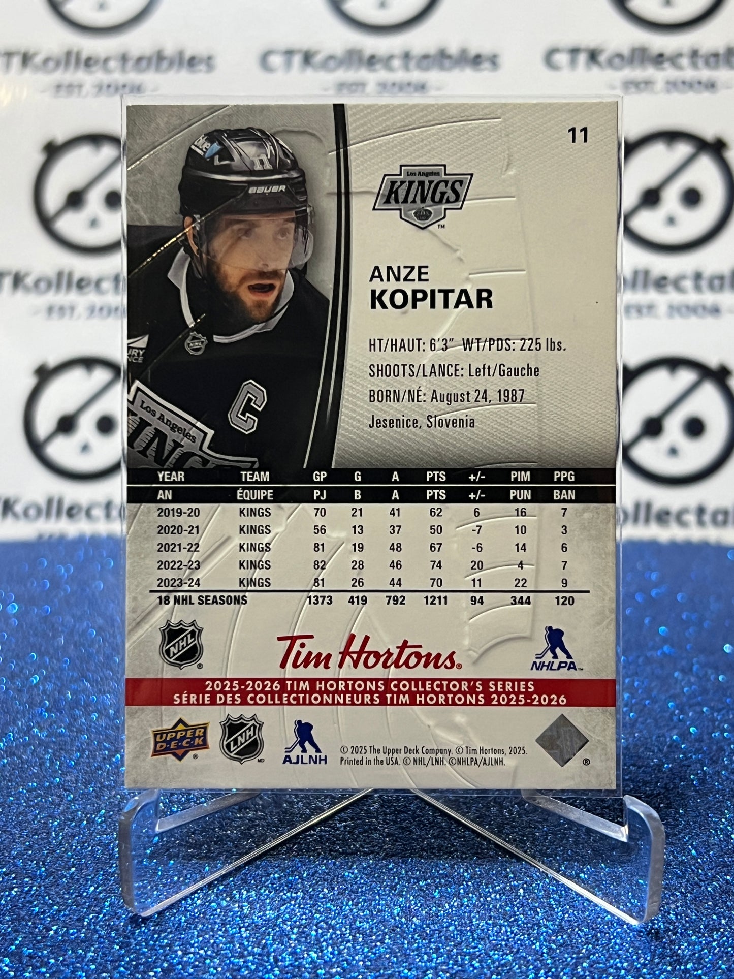 2025-26 UPPER DECK ANZE KOPITAR # 11 TIM HORTONS LA KINGS HOCKEY CARD