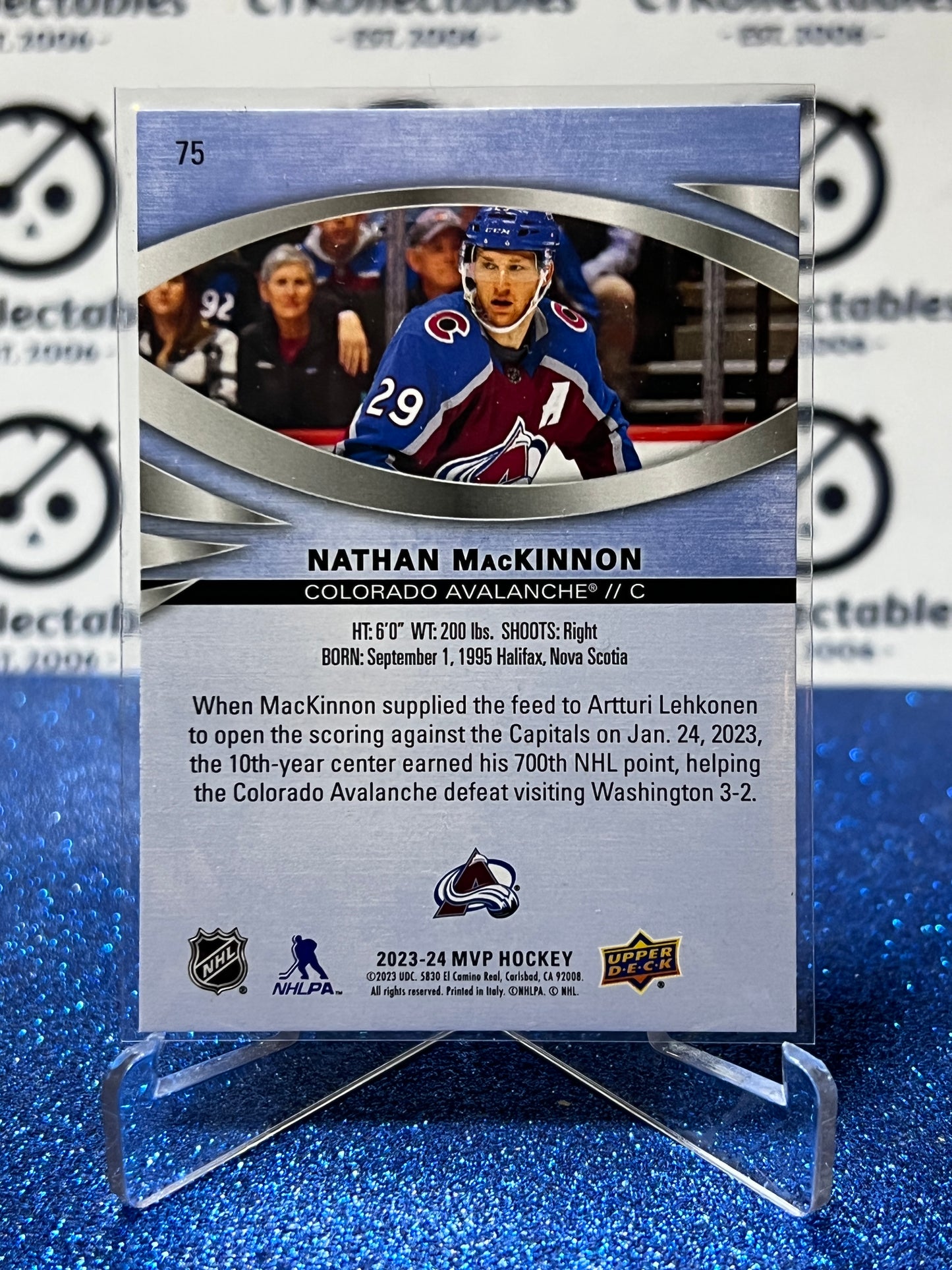 2023-24 UPPER DECK MVP NATHAN MACKINNON  # 75 COLORADO AVALANCHE HOCKEY CARD