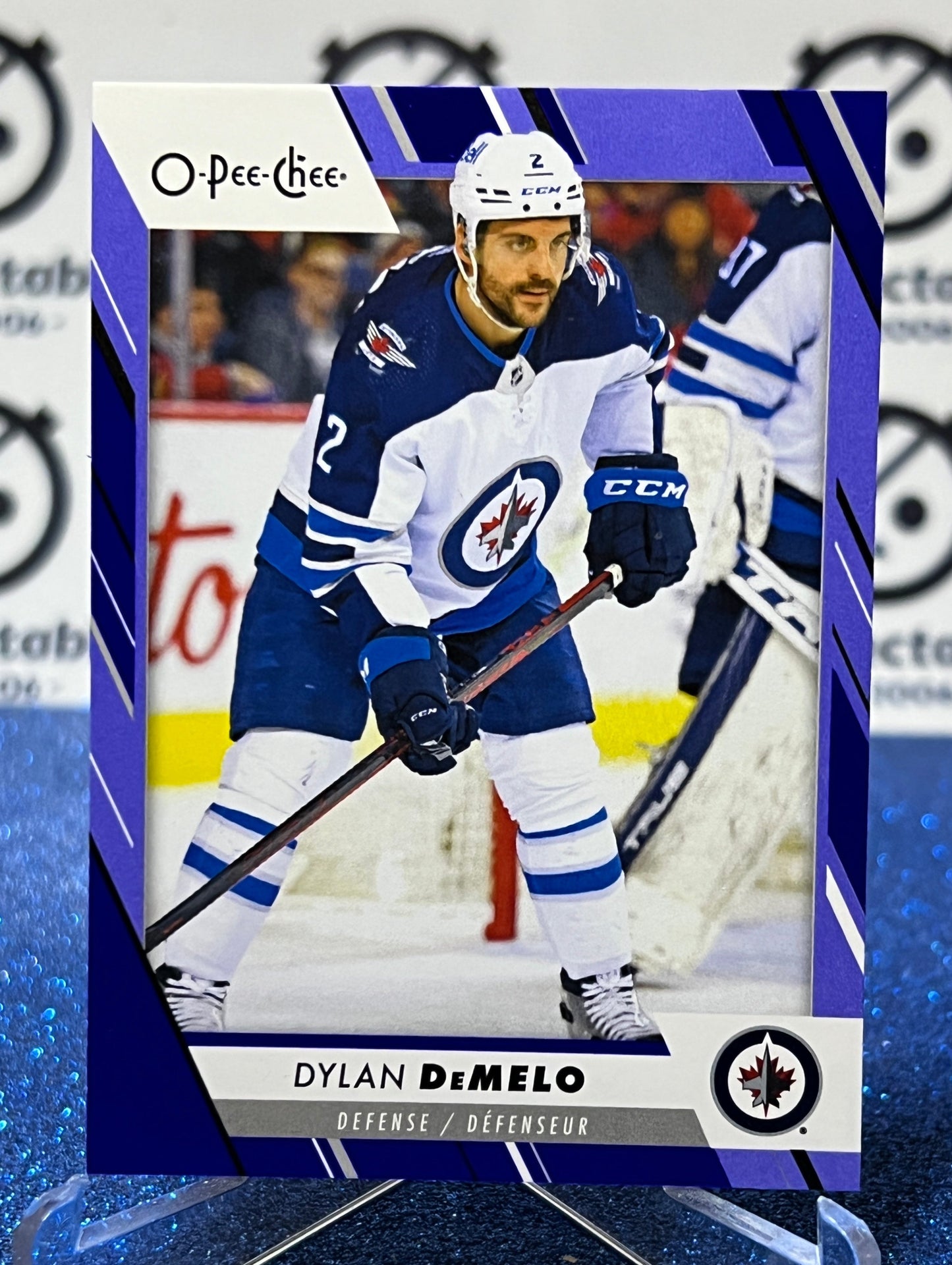 2023-24 O-PEE-CHEE DYLAN DEMELO # 470  BLUE PARALLEL WINNIPEG JETS HOCKEY CARD