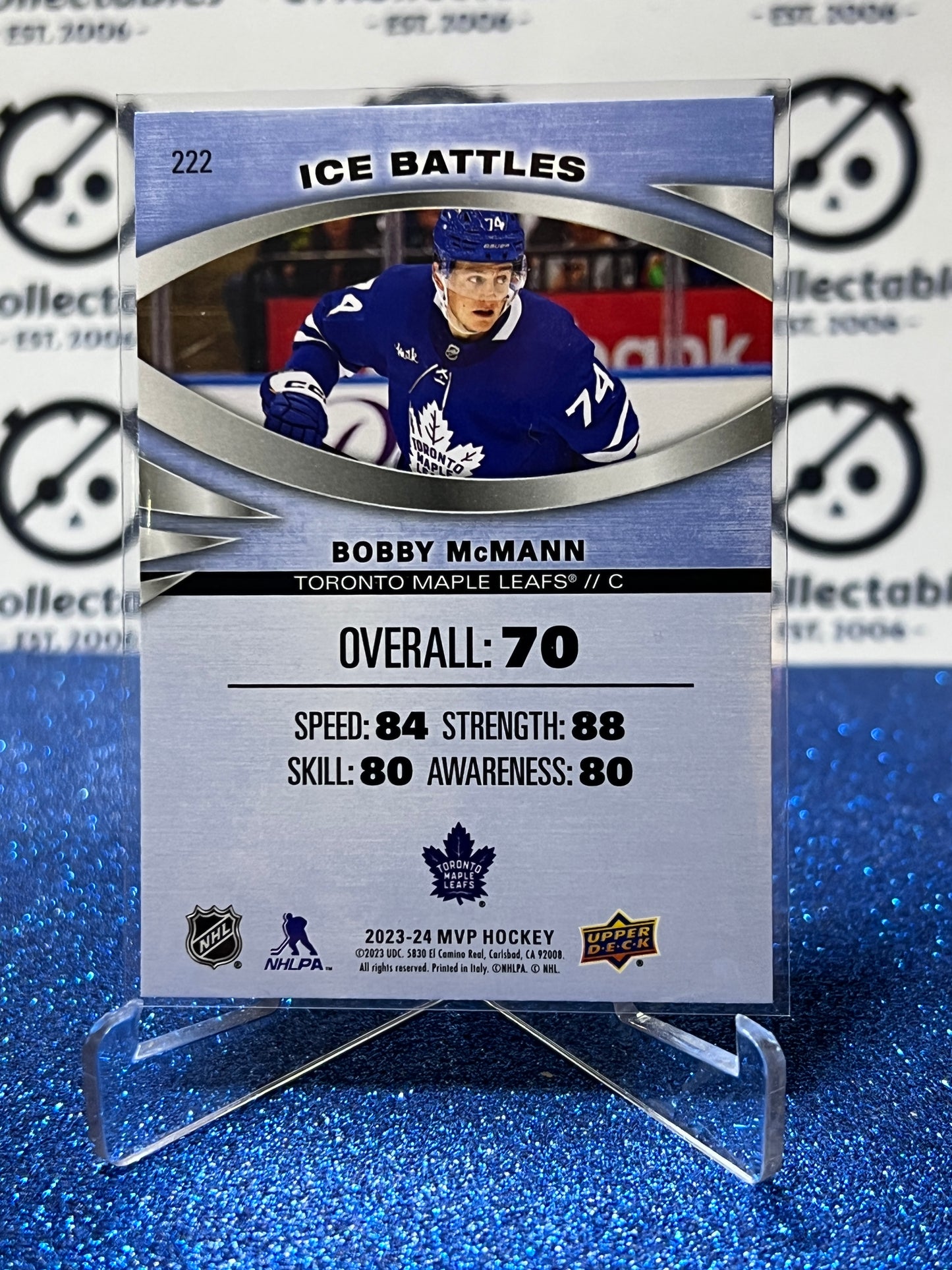 2023-24 UPPER DECK MVP  BOBBY McMANN # 222 ICE BATTLES TORONTO MAPLE LEAFS NHL HOCKEY CARD