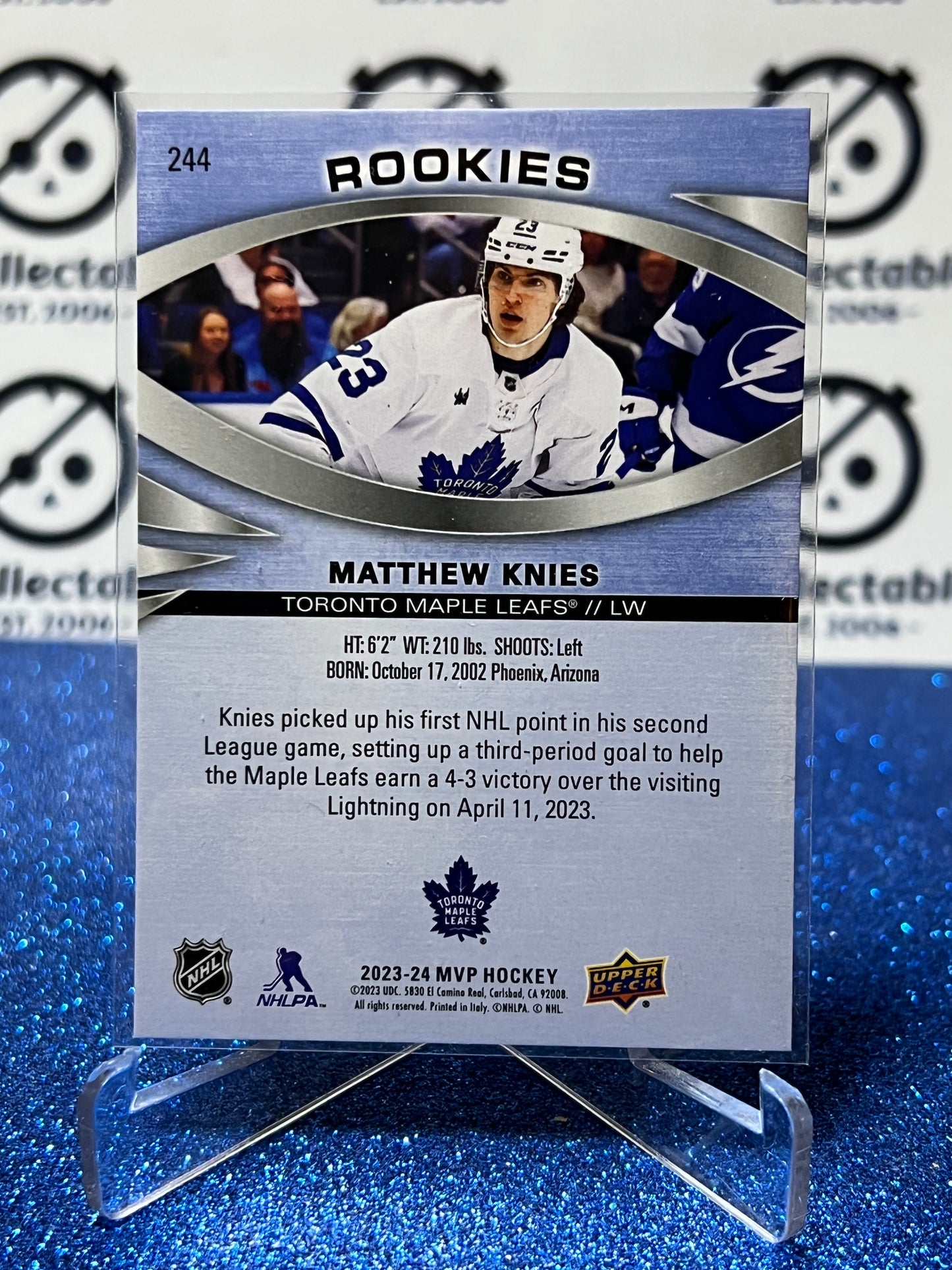 2023-24 UPPER DECK MVP  MATTHEW KNIES # 244 ROOKIE TORONTO MAPLE LEAFS NHL HOCKEY CARD