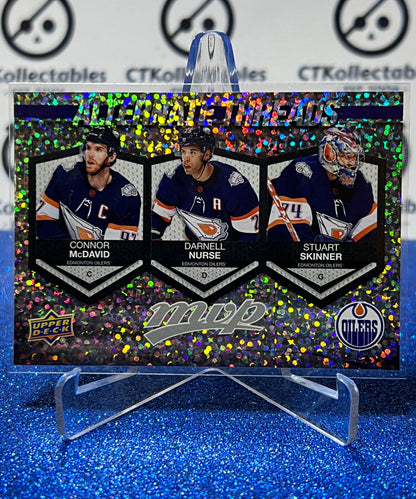2023-24 UPPER DECK MVP McDAVID NURSE SKINNER # AT-15 ATERNATE THREADS EDMONTON OILERS HOCKEY CARD