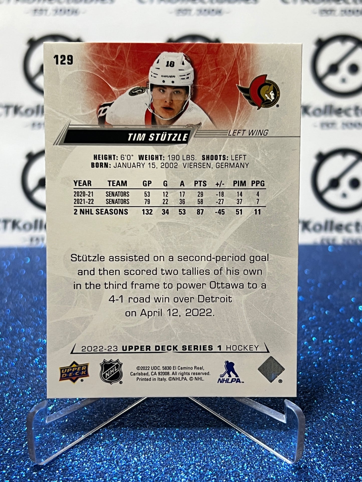 2022-23 UPPER DECK TIM STUTZLE # 129 OTTAWA SENATORS HOCKEY CARD