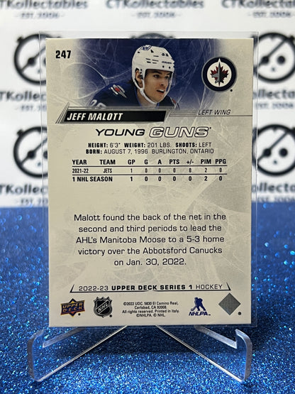 2022-23 UPPER DECK JEFF MALOTT # 247 YOUNG GUNS RC WINNIPEG JETS HOCKEY CARD