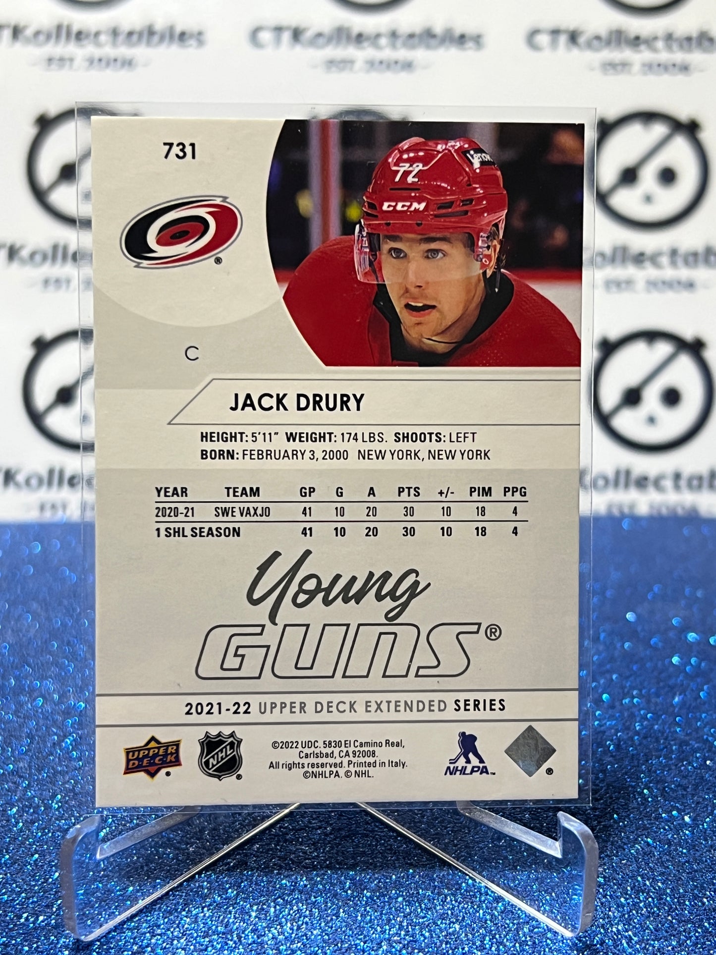 2021-22 UPPER DECK JACK DRURY # 731 YOUNG GUNS RC CAROLINA HURRICANES HOCKEY CARD