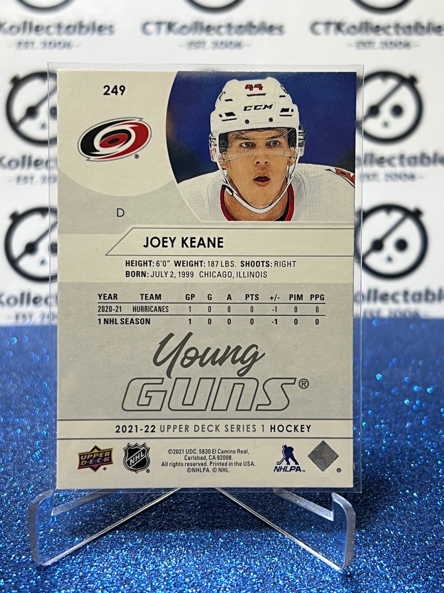 2021-22 UPPER DECK JOEY KEANE # 249 YOUNG GUNS RC CAROLINA HURRICANES HOCKEY CARD