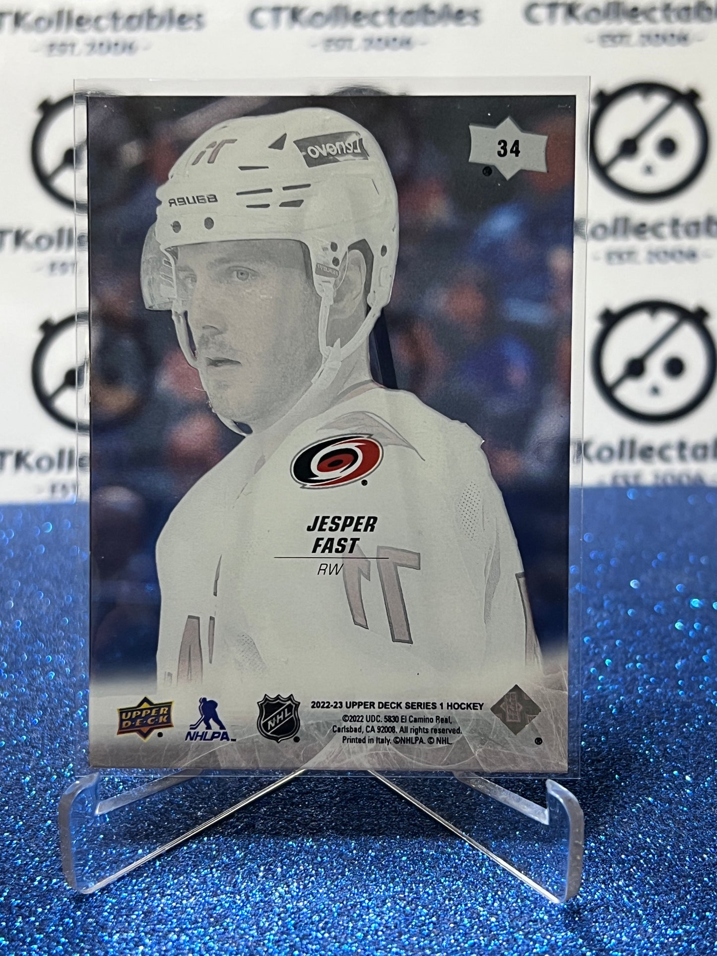 2022-23 UPPER DECK JESPER FAST # 34 TRANSPARENT CAROLINA HURRICANES HOCKEY CARD