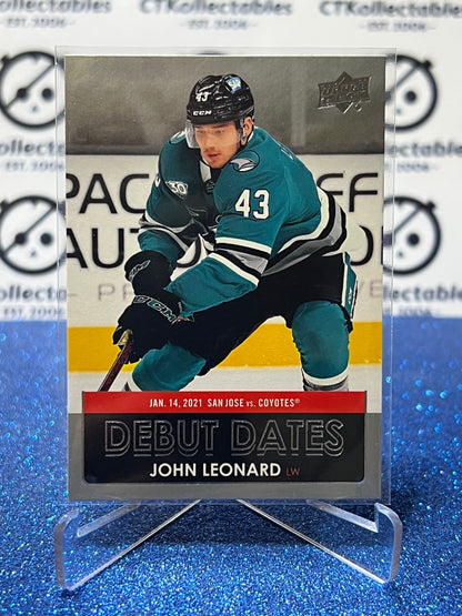 2021-22 UPPER DECK JOHN LEONARD # DD-2 DEBUT DATES SAN JOSE SHARKS HOCKEY CARD