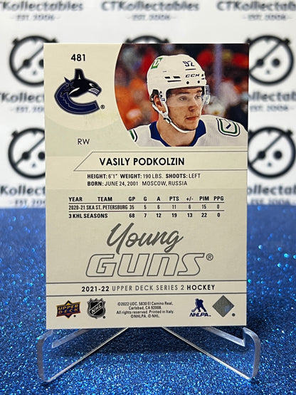 2021-22 UPPER DECK VASILY PODKOLZIN # 481 YOUNG GUNS RC VANCOUVER CANUCKS HOCKEY CARD