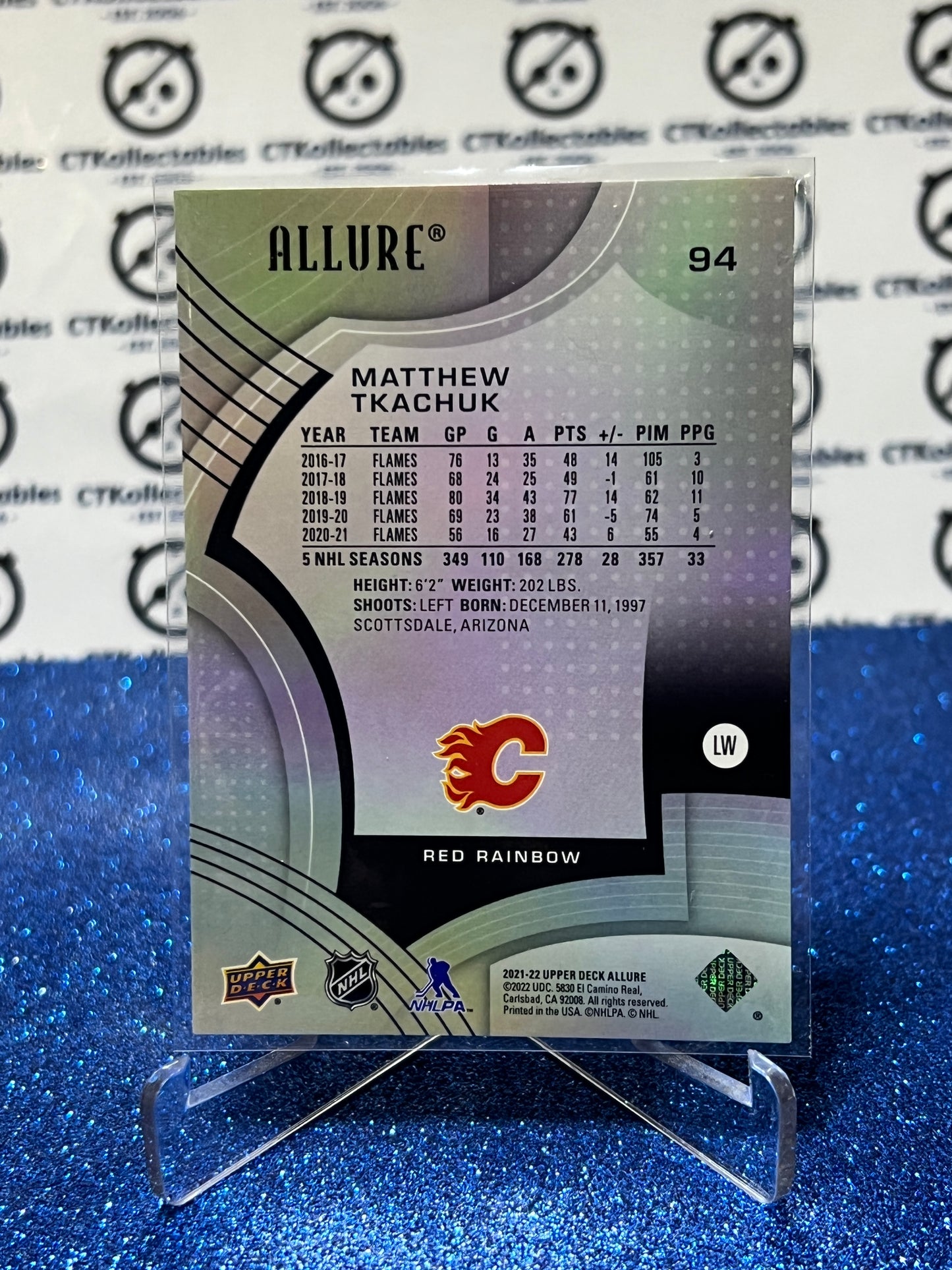 2021-22 UPPER DECK ALLURE MATTHEW TKACHUK # 94 RED RAINBOW CALGARY FLAMES NHL HOCKEY CARD