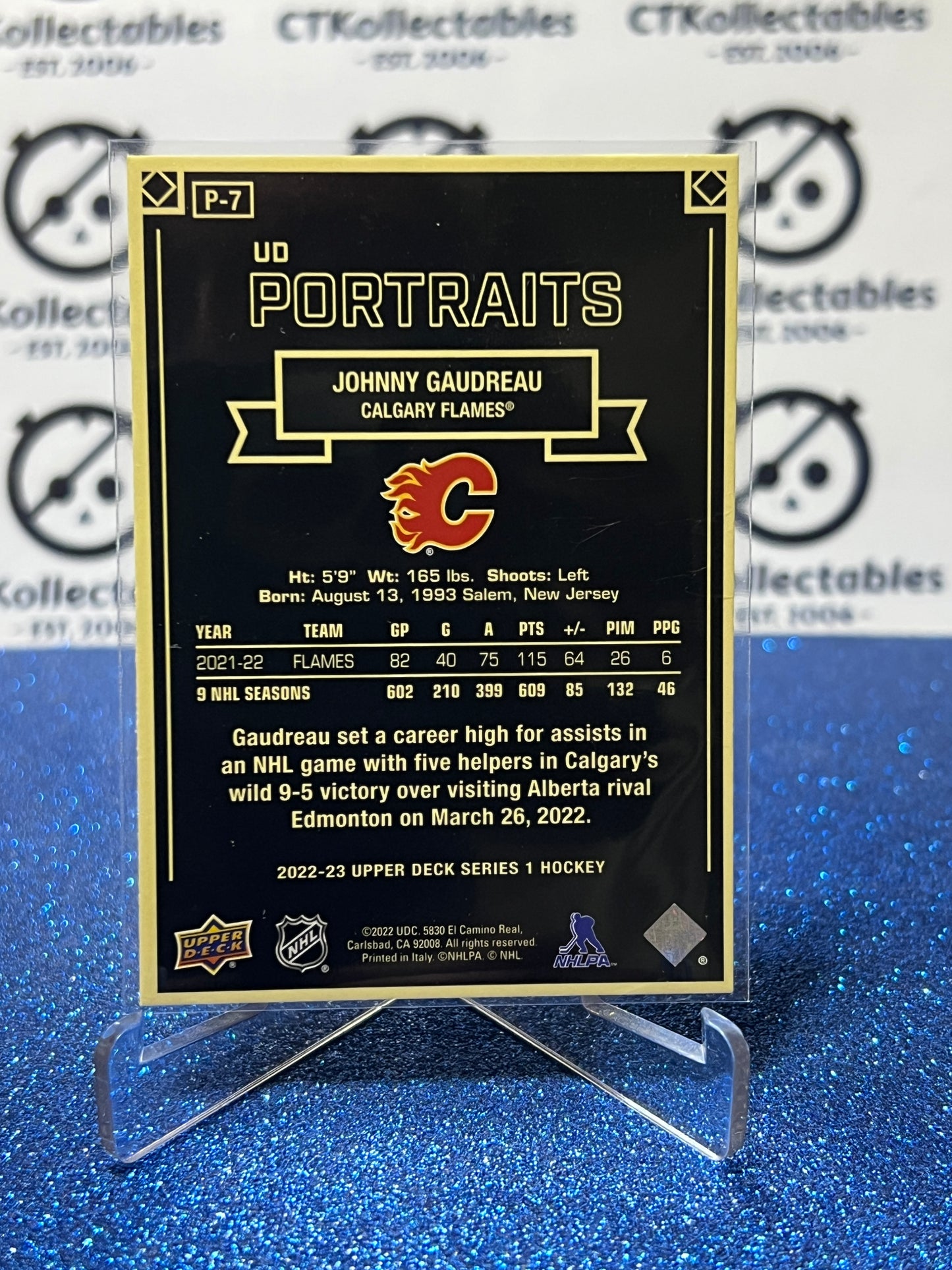 2022-23 UPPER DECK JOHNNY GAUDREAU # P-7 PORTRAITS CALGARY FLAMES HOCKEY CARD