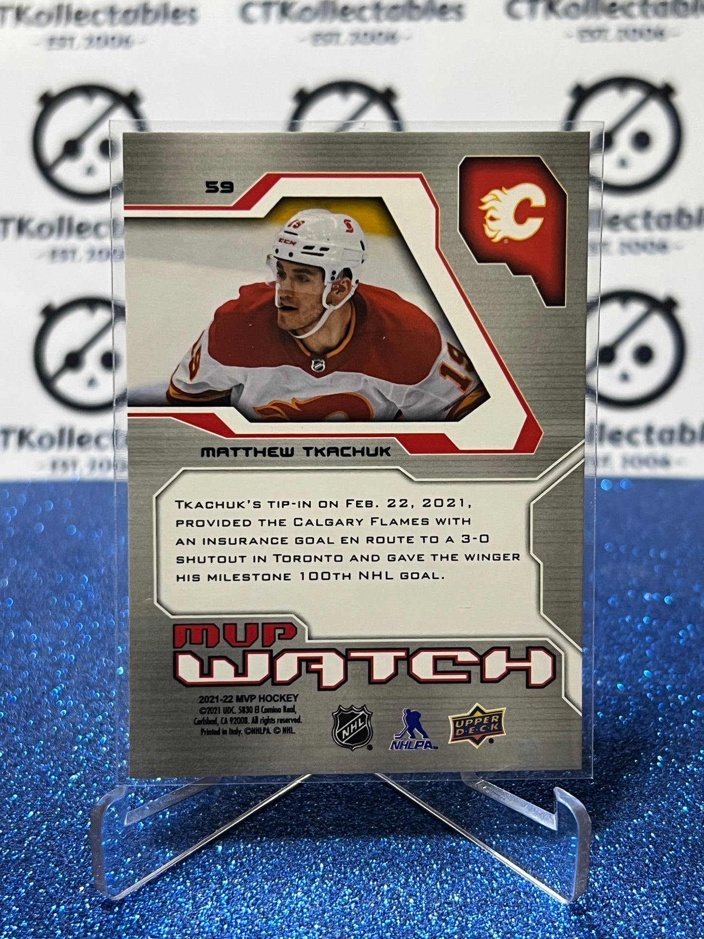 2021-22 UPPER DECK MATTHEW TKACHUK # 59 MVP WATCH SILVER SCRIPT CALGARY FLAMES HOCKEY CARD