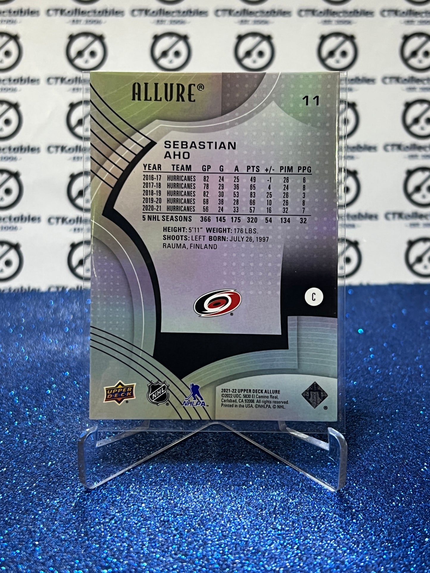 2021-22 UPPER DECK ALLURE SEBASTIAN AHO # 11 CAROLINA HURRICANES NHL HOCKEY CARD