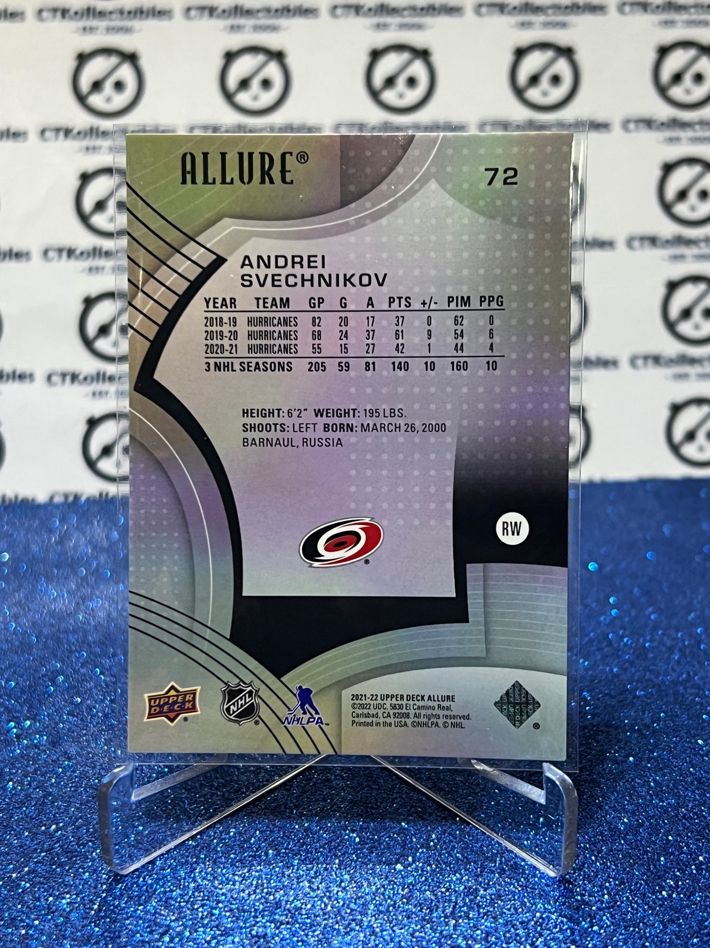 2021-22 UPPER DECK ALLURE ANDREI SVECHNIKOV # 72 CAROLINA HURRICANES NHL HOCKEY CARD