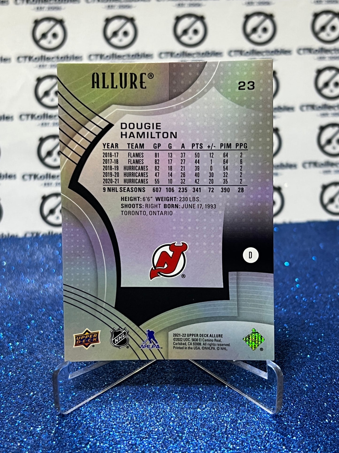 2021-22 UPPER DECK ALLURE DOUGIE HAMILTON # 23 NEW JERSEY DEVILS NHL HOCKEY CARD