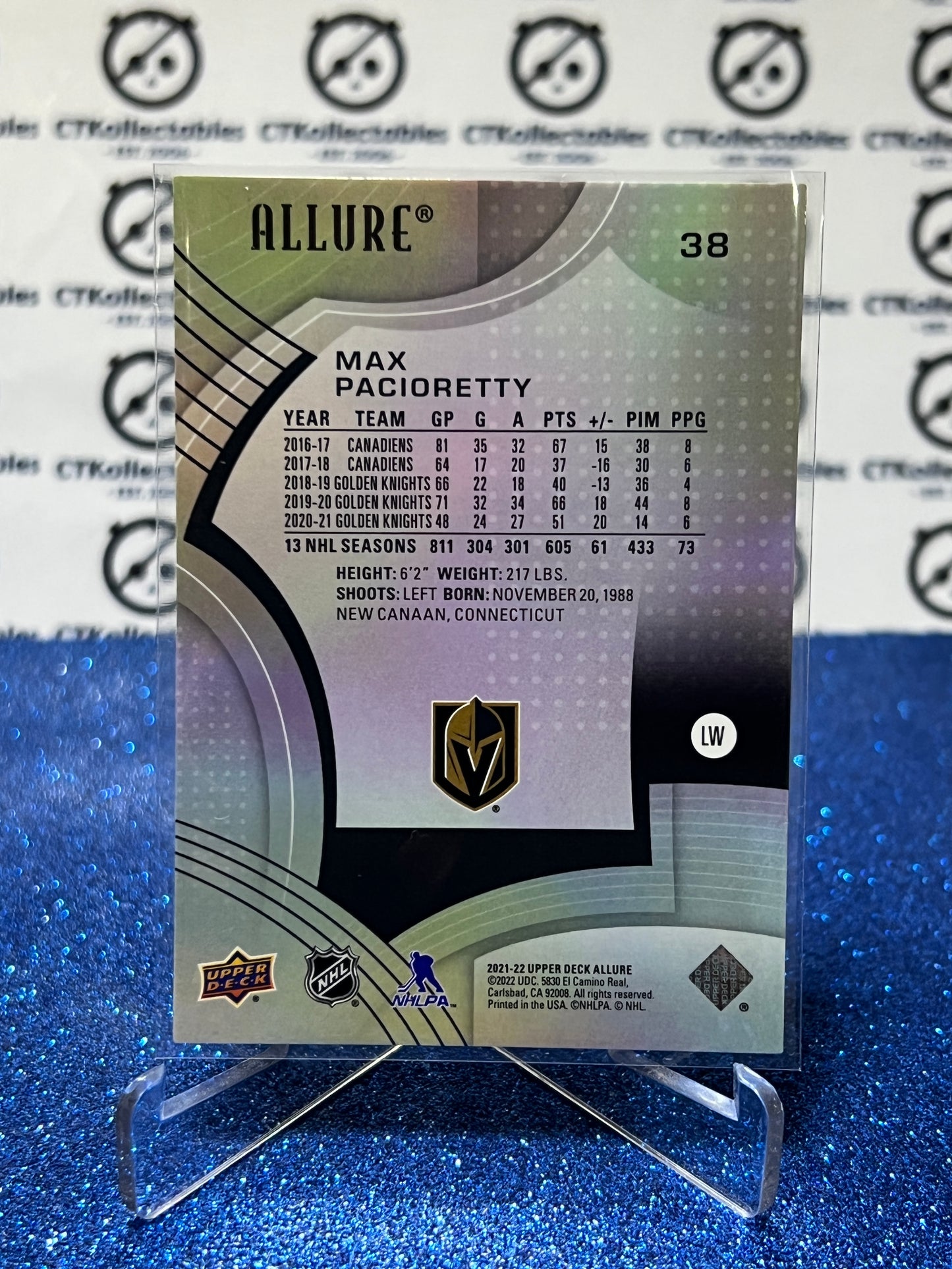 2021-22 UPPER DECK ALLURE MAX PACIORETTY # 38 VEGAS GOLDEN KNIGHTS NHL HOCKEY CARD