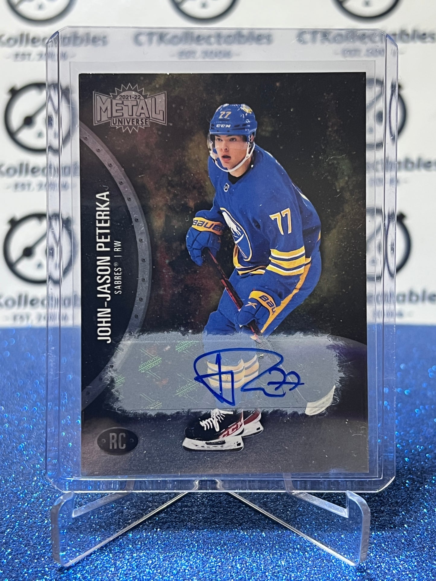 2021-22 SKYBOX METAL JOHN-JASON PETERKA # 186 RC AUTO /299 BUFFALO SABRES HOCKEY CARD