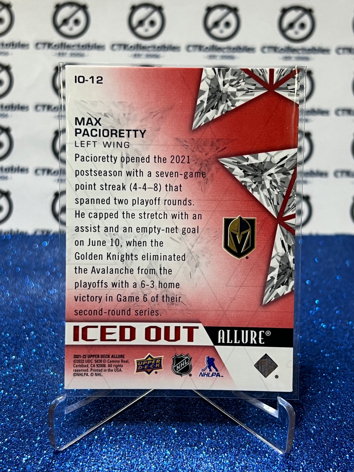 2021-22 UPPER DECK ALLURE MAX PACIORETTY # IO-12 VEGAS GOLDEN KNIGHTS NHL HOCKEY CARD