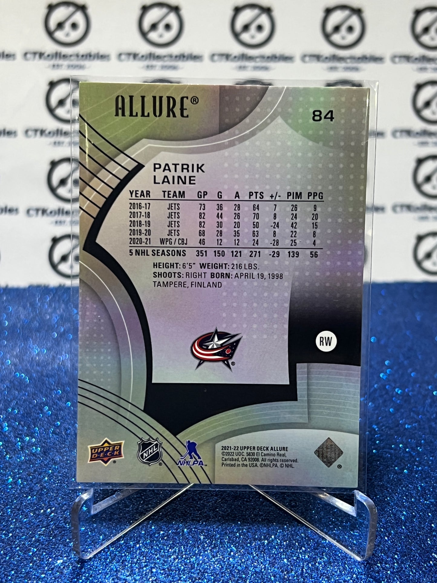 2021-22 UPPER DECK ALLURE PATRIK LAINE # 84 COLUMBUS BLUE JACKETS NHL HOCKEY CARD