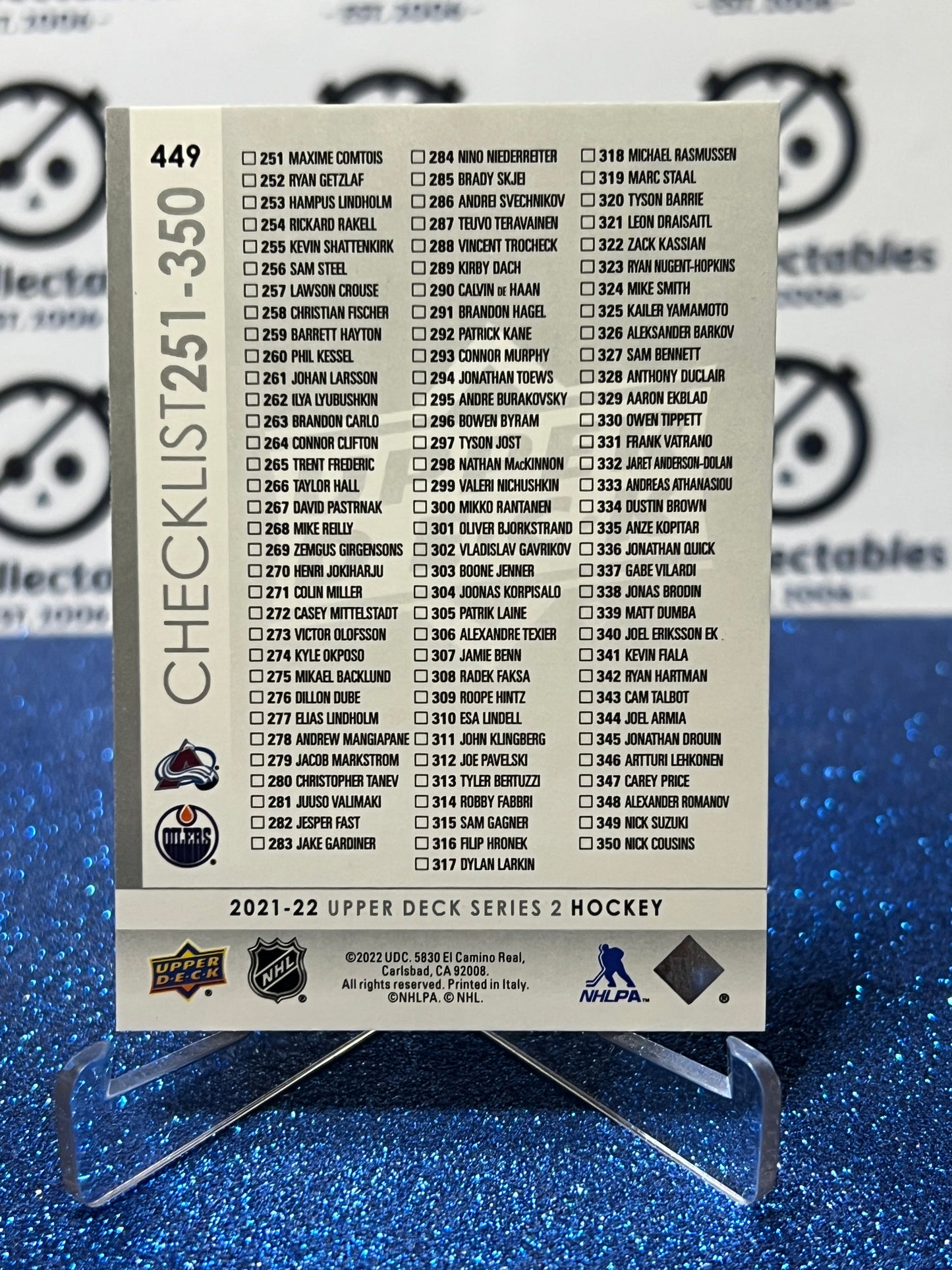 2021-22 UPPER DECK CHECKLIST  # 449  AVALANCHE / OILERS HOCKEY CARD