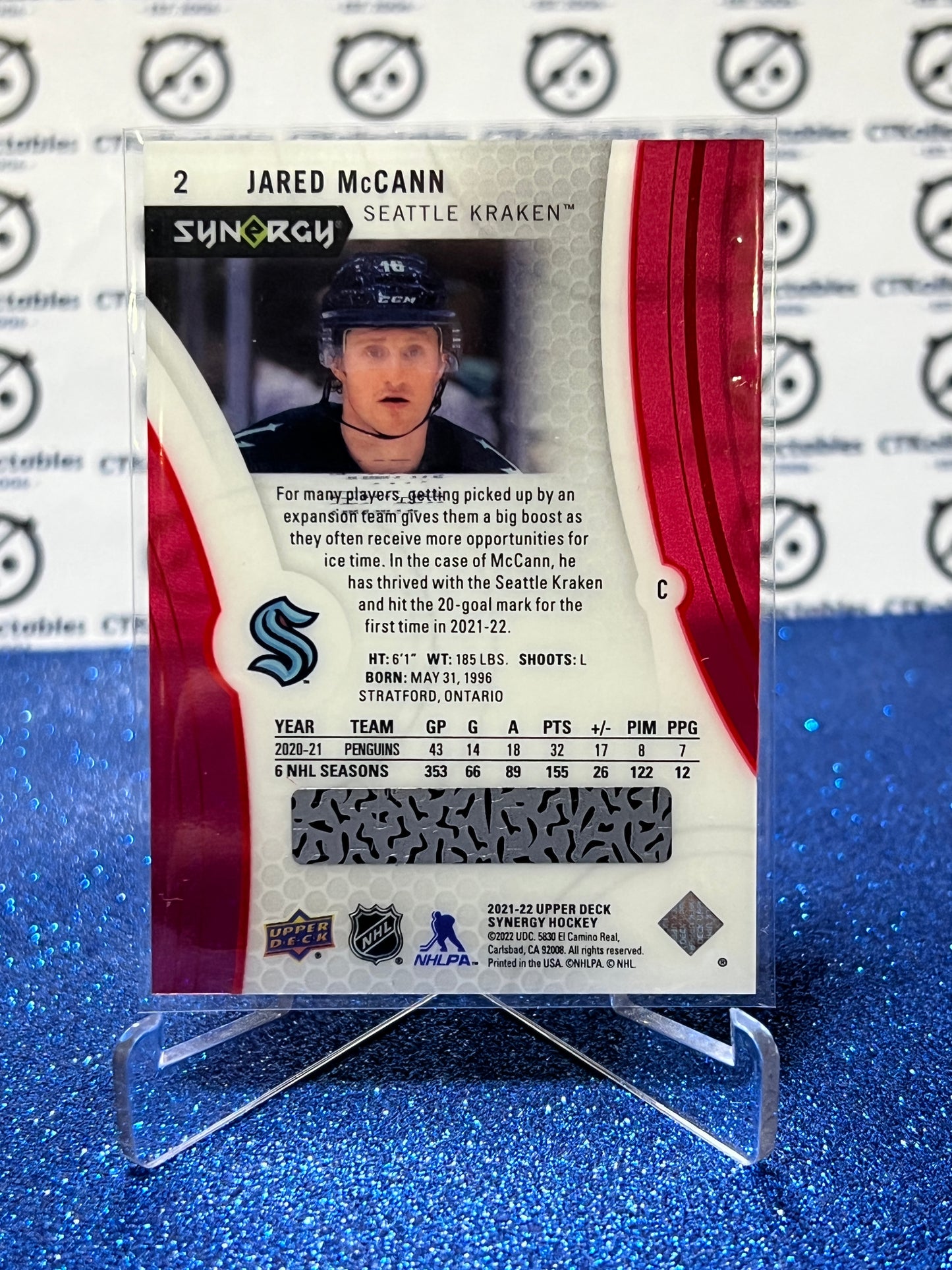 2021-22 UPPER DECK SYNERGY JARED McCANN # 2 RED REDEMPTION KRAKEN NHL HOCKEY CARD