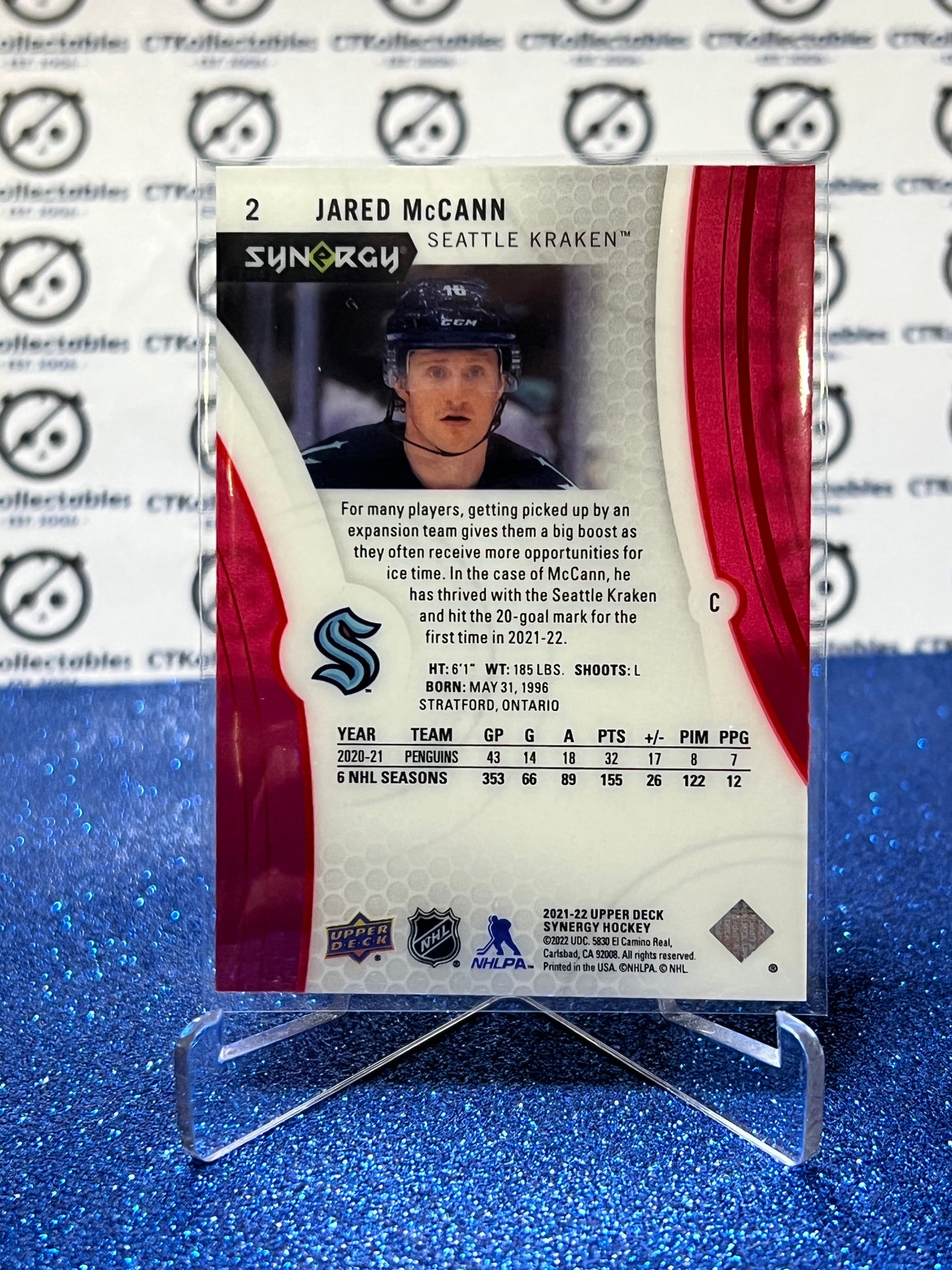 2021-22 UPPER DECK SYNERGY JARED McCANN # 2 SEATTLE KRAKEN NHL HOCKEY CARD