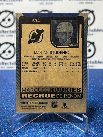 2021-22 O-PEE-CHEE MARIAN STUDENIC # 634 MARQUEE ROOKIES NEW JERSEY DEVILS HOCKEY CARD