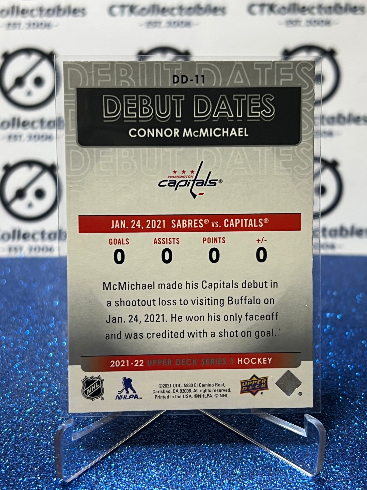 2021-22 UPPER DECK CONNOR McMICHAEL # DD-11 DEBUT DATES WASHINGTON CAPITALS HOCKEY CARD