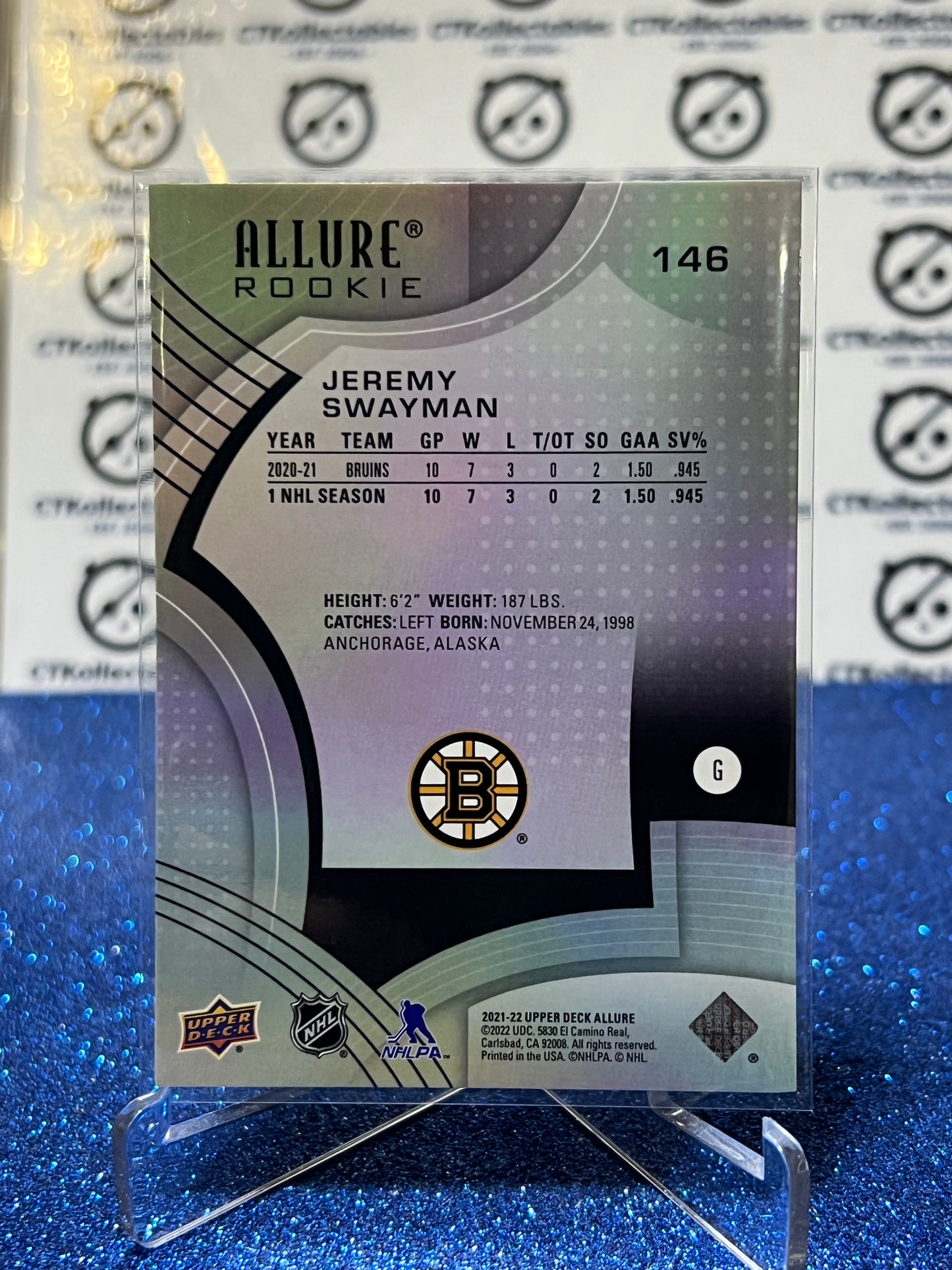 2021-22 UPPER DECK ALLURE JEREMY SWAYMAN # 146 ROOKIE BOSTON BRUINS NHL HOCKEY CARD