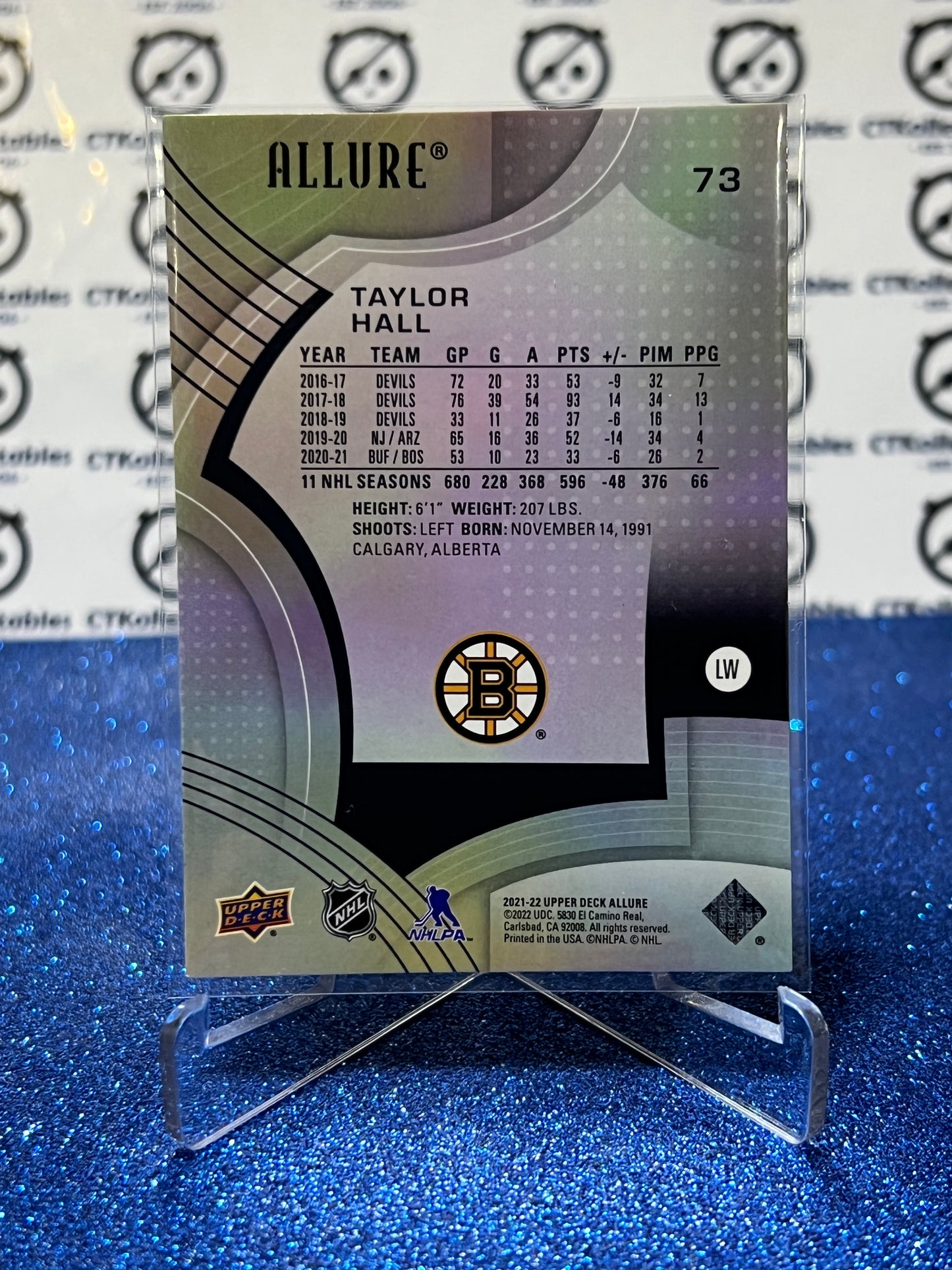 2021-22 UPPER DECK ALLURE TAYLOR HALL # 73 BOSTON BRUINS NHL HOCKEY CARD