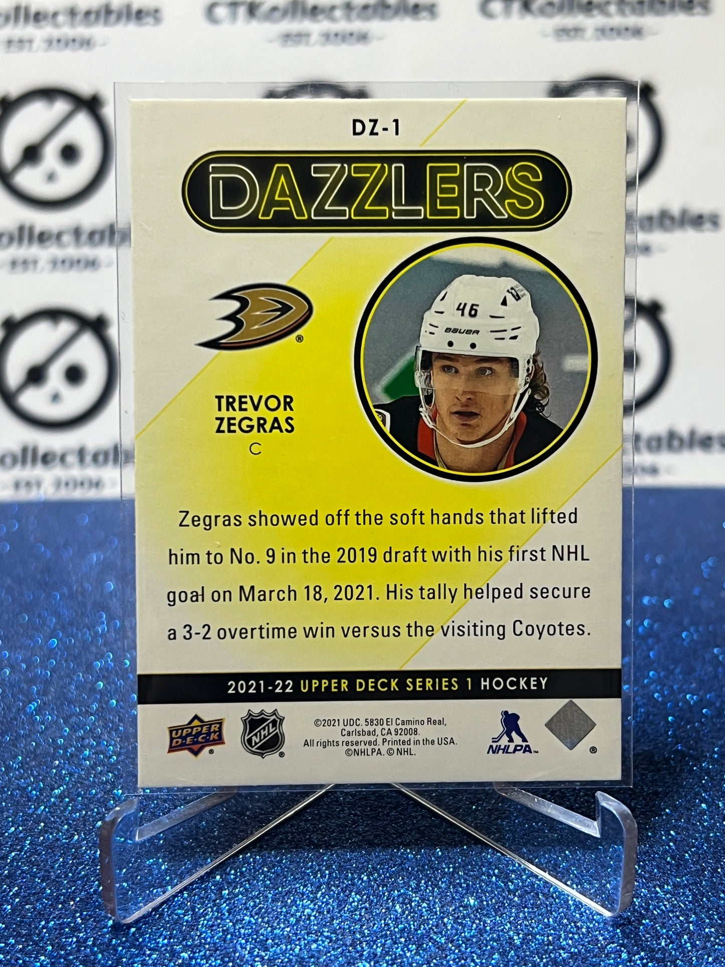 2021-22 UPPER DECK TREVOR ZEGRAS # DZ-1 DAZZLERS RC ANAHEIM DUCKS CARD