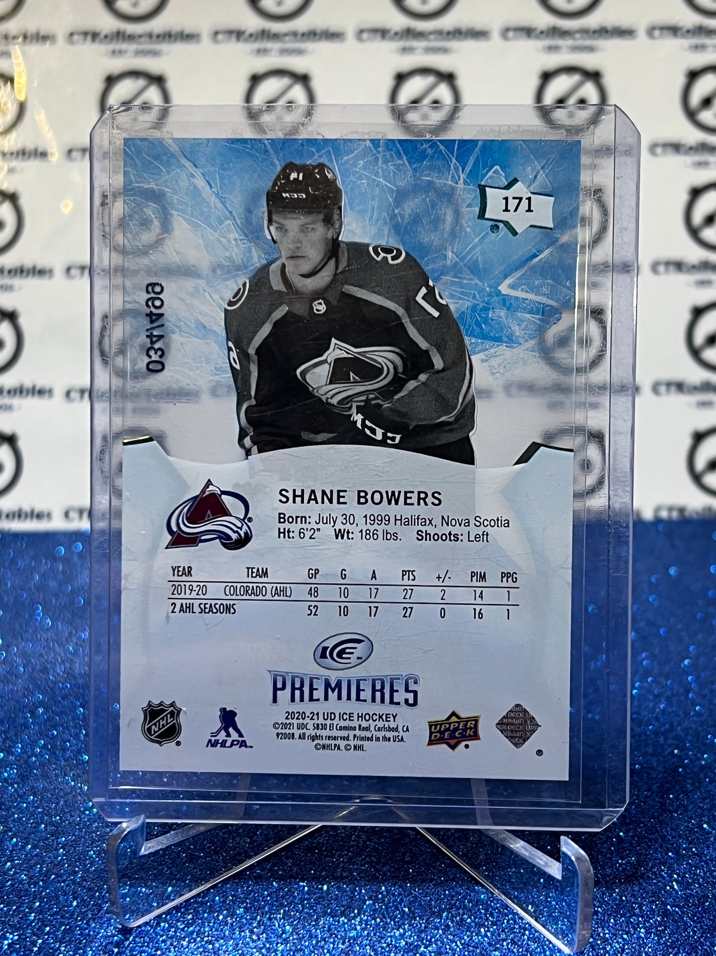 2020-21 UPPER DECK ICE PREMIERES SHANE BOWERS # 171 COLORADO AVALANCHE NHL HOCKEY CARD