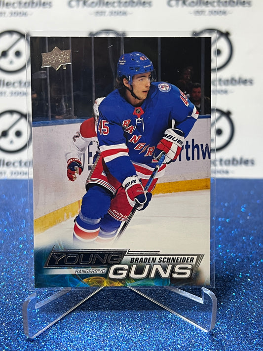 2022-23 UPPER DECK BRADEN SCHNEIDER # 214 RC YOUNG GUNS NEW YORK RANGERS HOCKEY CARD
