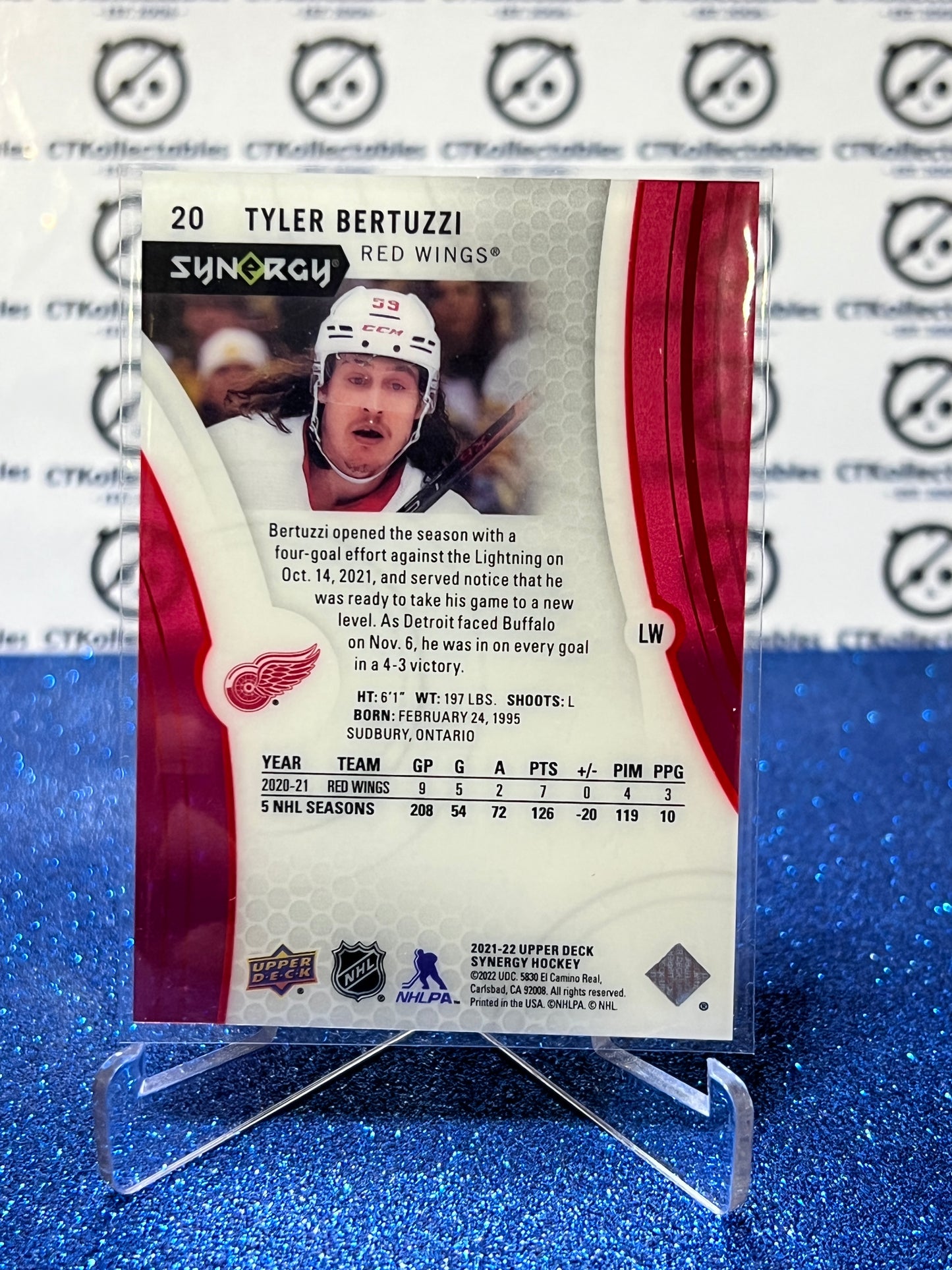 2021-22 UPPER DECK SYNERGY TYLER BERTUZZI # 20 DETROIT RED WINGS NHL HOCKEY CARD