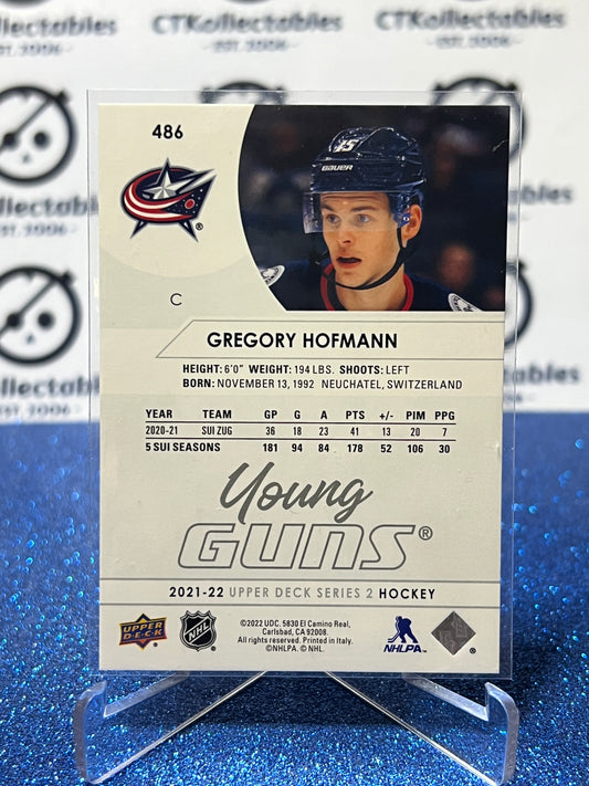 2021-22 UPPER DECK GREGORY HOFMANN # 486 RC YOUNG GUNS COLUMBUS BLUE JACKETS HOCKEY CARD
