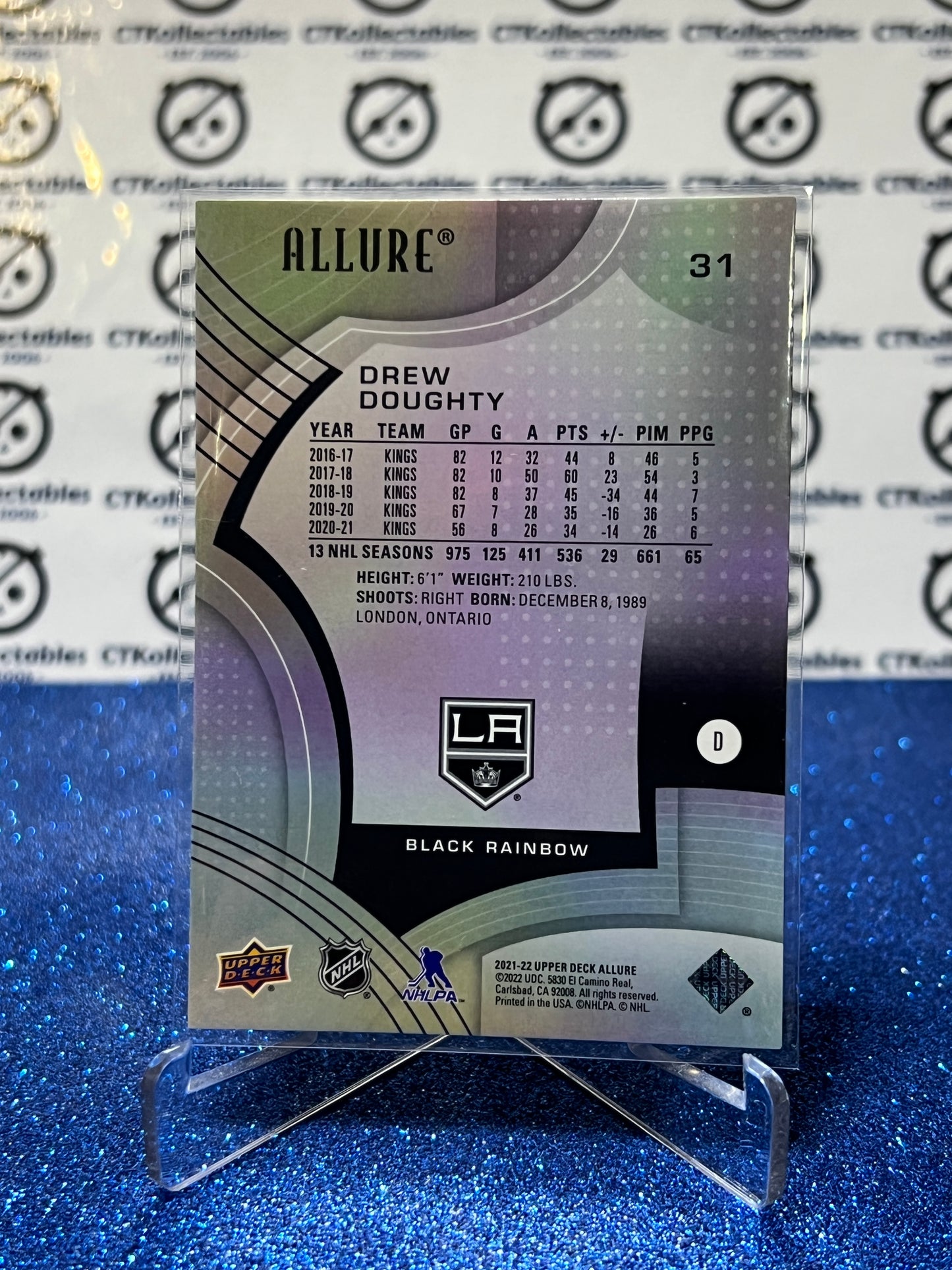 2021-22 UPPER DECK ALLURE DREW DOUGHTY # 31 BLACK RAINBOW LA KINGS NHL HOCKEY CARD