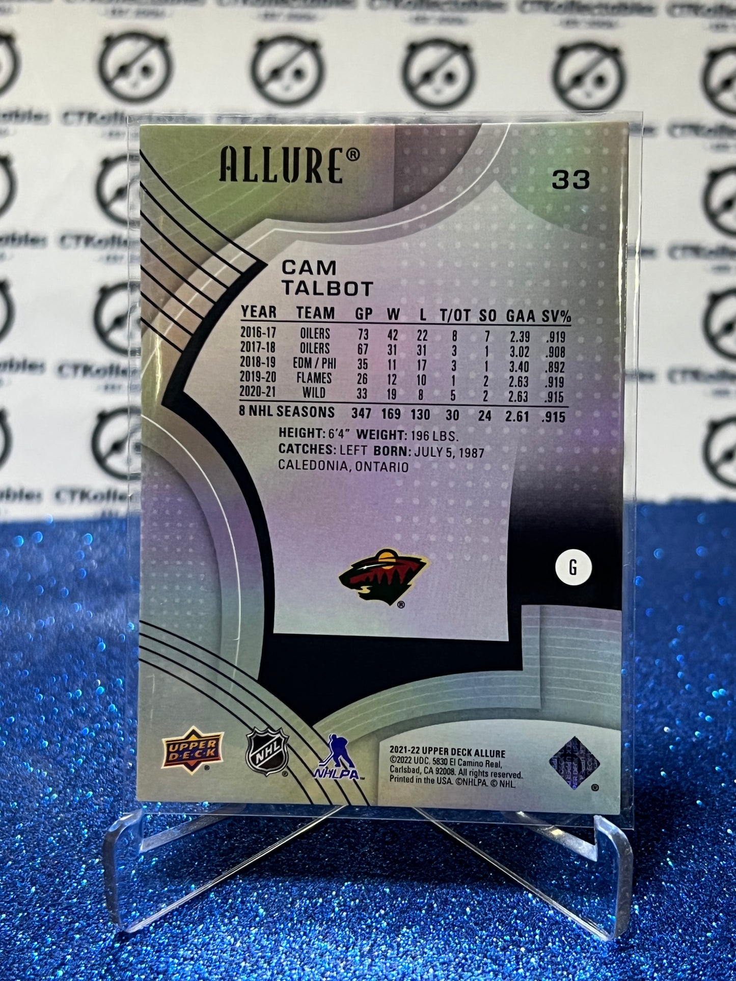 2021-22 UPPER DECK ALLURE  CAM TALBOT # 33 MINNESOTA WILD HOCKEY CARD