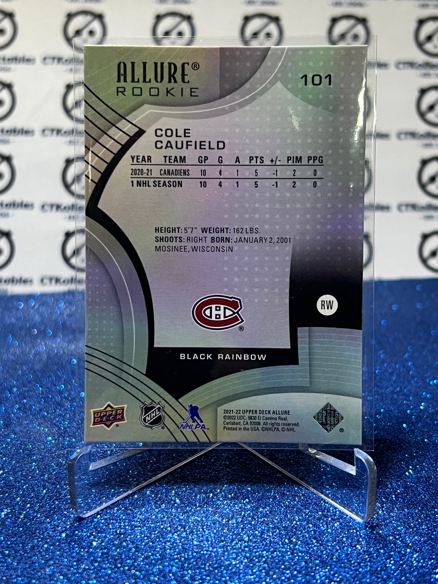 2021-22 UPPER DECK ALLURE COLE CAUFIELD # 101 BLACK RAINBOW ROOKIE MONTREAL CANADIENS HOCKEY CARD